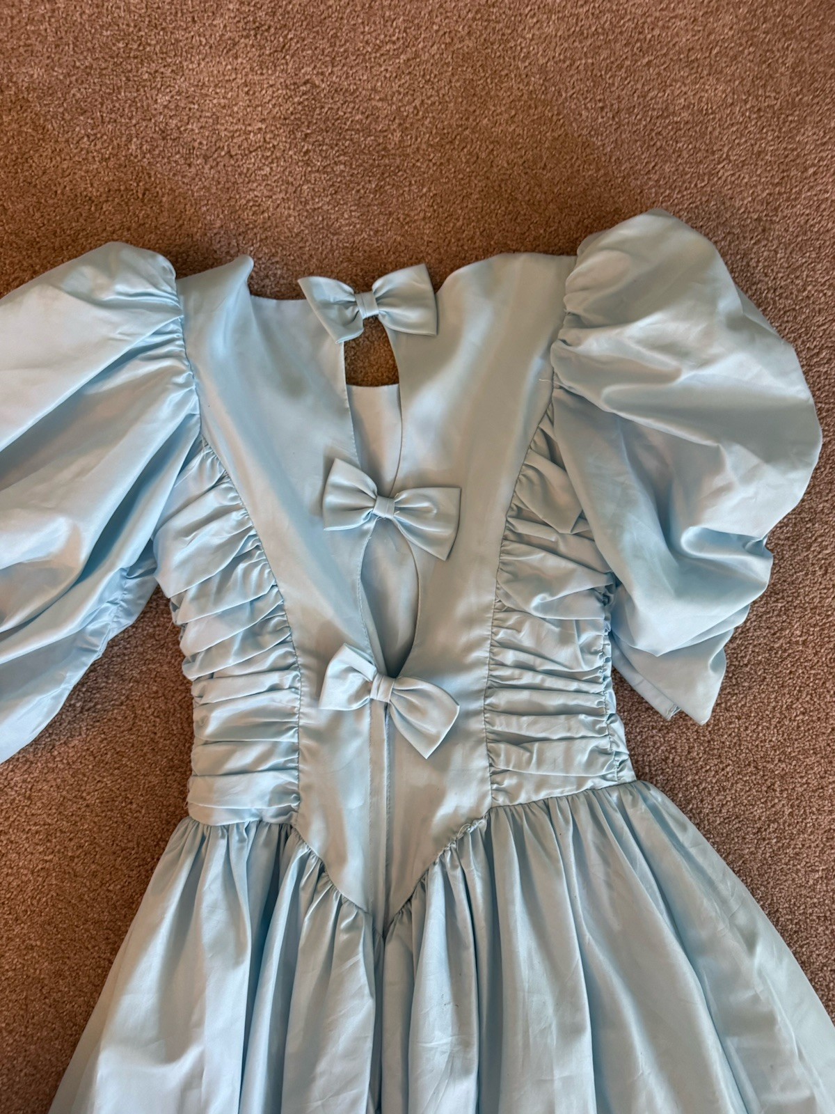 Vintage 1980s Union Made Blue Puff Sleeve Prairie Dress ILGWU Made USA Size 7/8