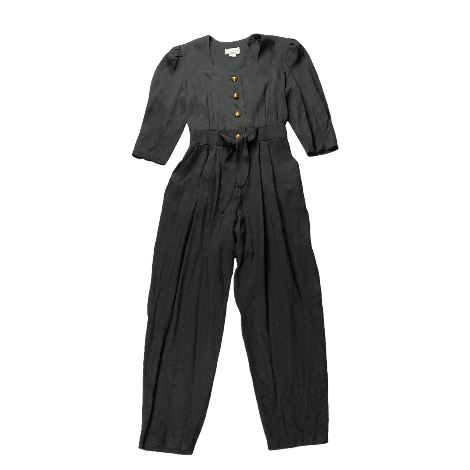 Vintage Ed Michaels Black Gold Button 80s 90s Jumpsuit One Piece Size 13/14