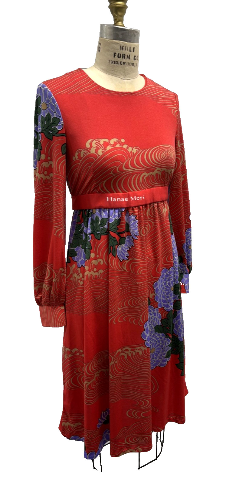 Vintage 60/70’s Hanae Mori Ban- Lon Dress Vivid–Red w/ Asian print – 8