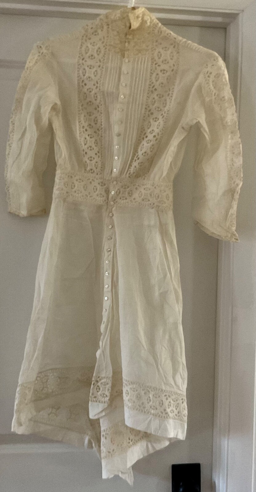 VICTORIAN EDWARDIAN SUMMER GARDEN COTTON LACE TEA WEDDING DRESS EXC XS