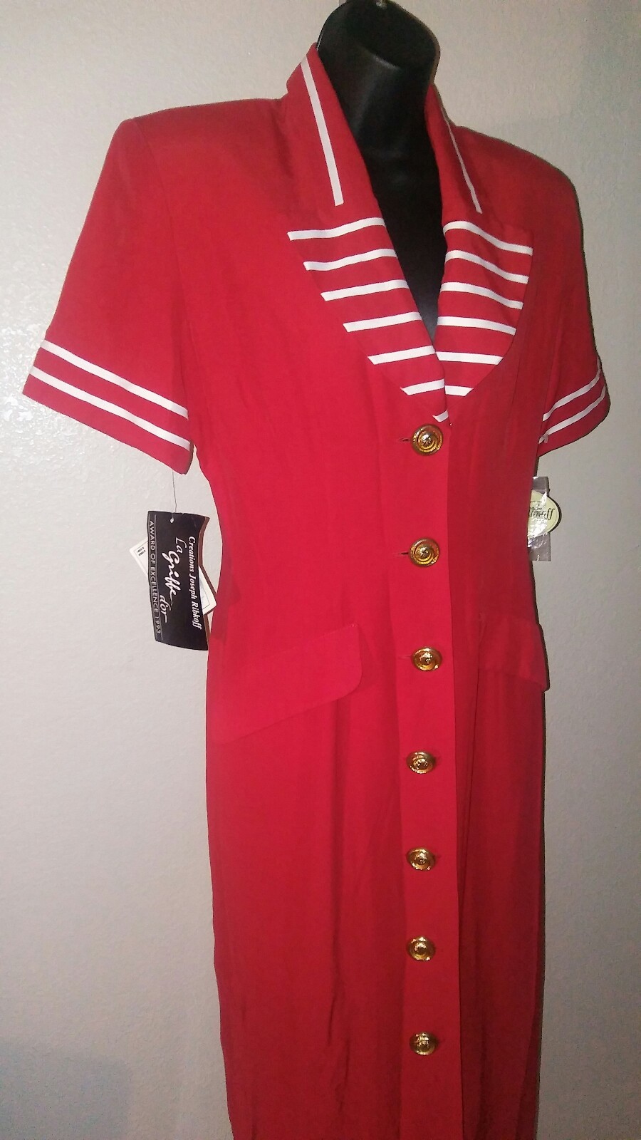NWT Vintage 90s Joseph Ribkoff Bright Red Sailor Nautical Dress Size 8