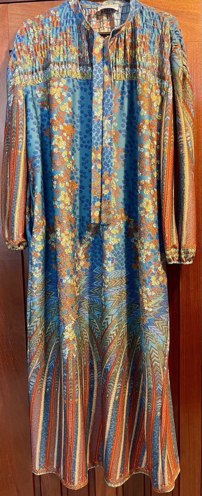Vintage Tiffany Loungewear Maxi Boho Zip Front Polyester House Dress w/Pocket
