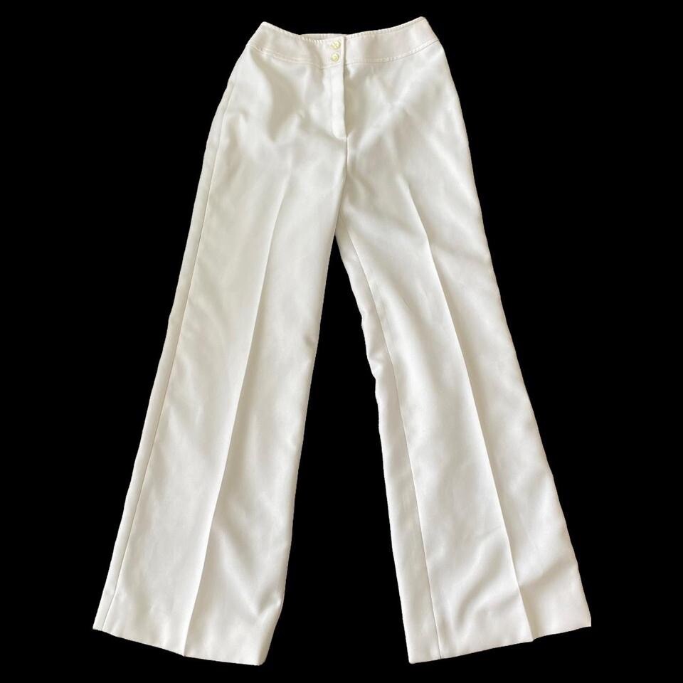 VTG 70s high waisted white flare trousers by INTUITIONS BY KATY MANNING 25×31