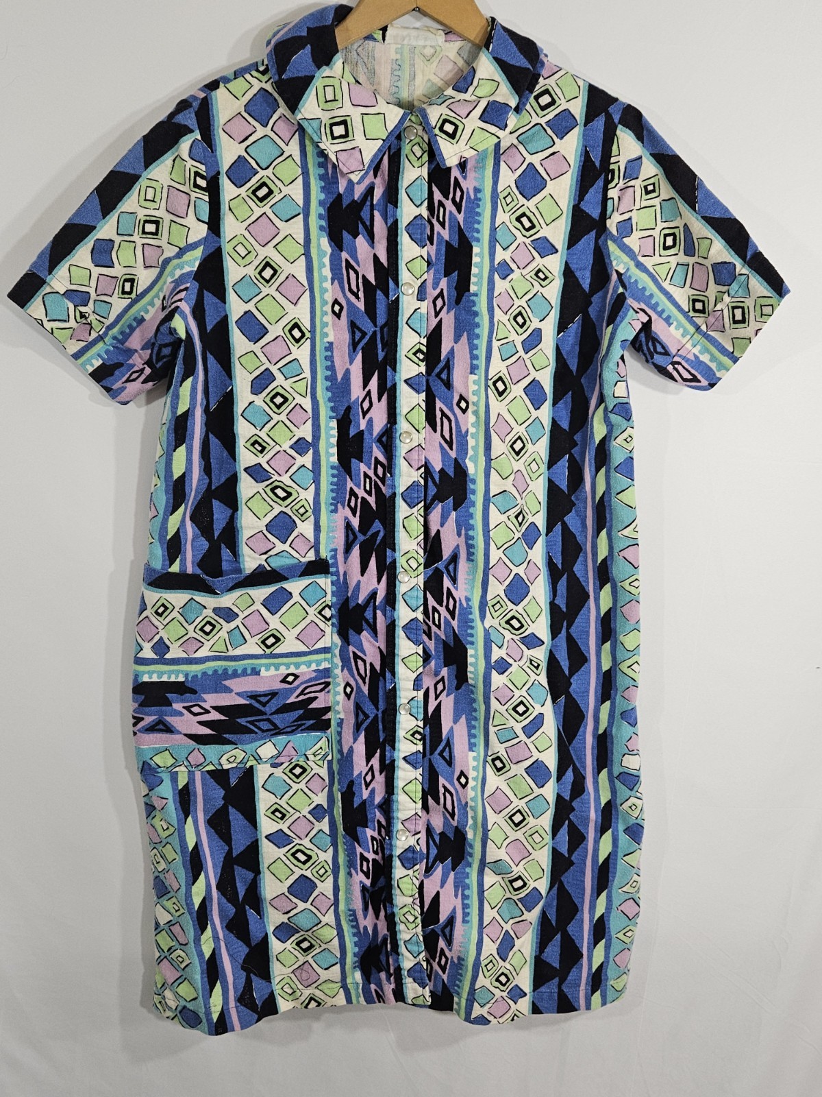Vintage Flannel Snap Button Night Gown House Coat Permanent Press Size M