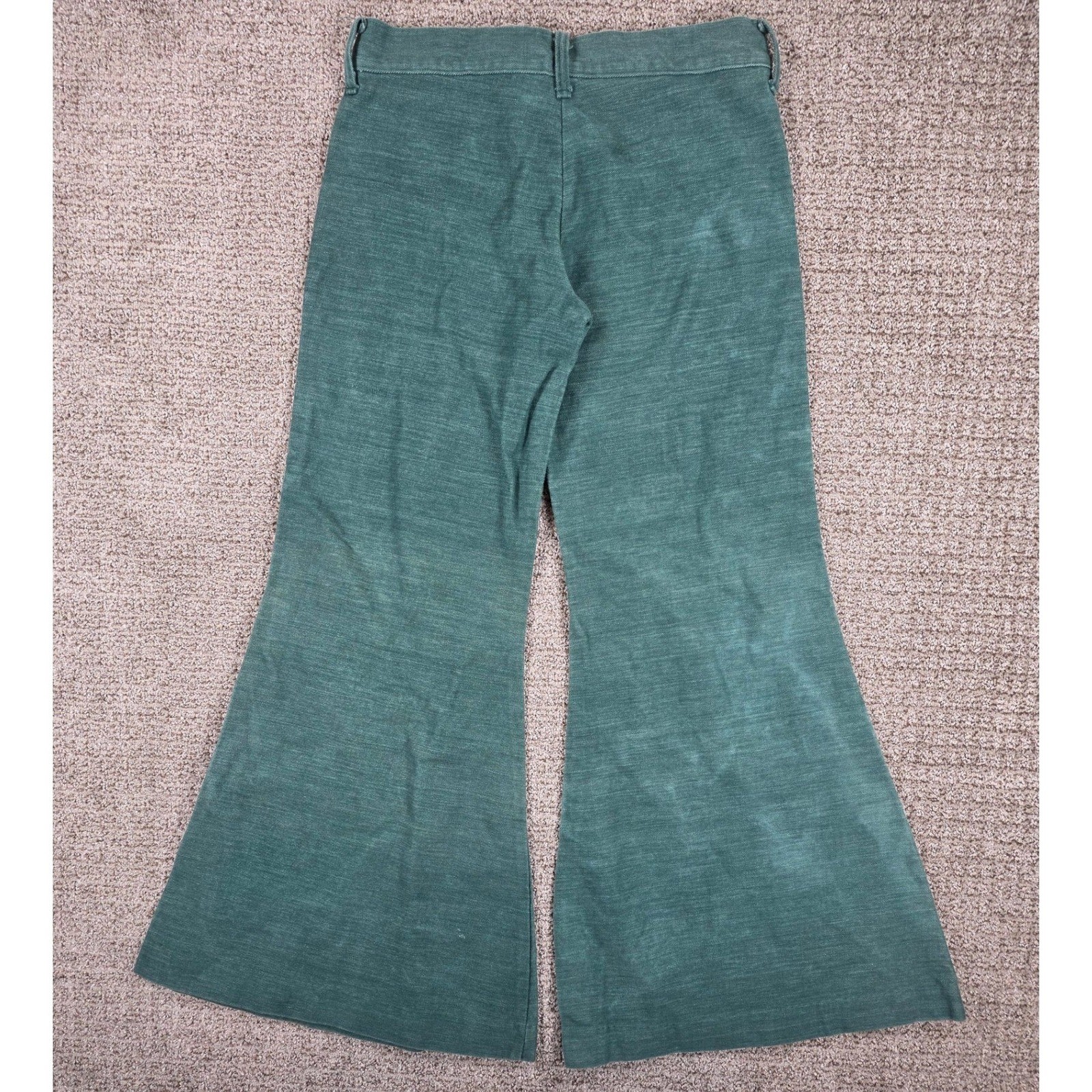 Vintage 70s Parkhouse Juniors Green Cotton Flare Leg Bell Bottom Pants 30×30