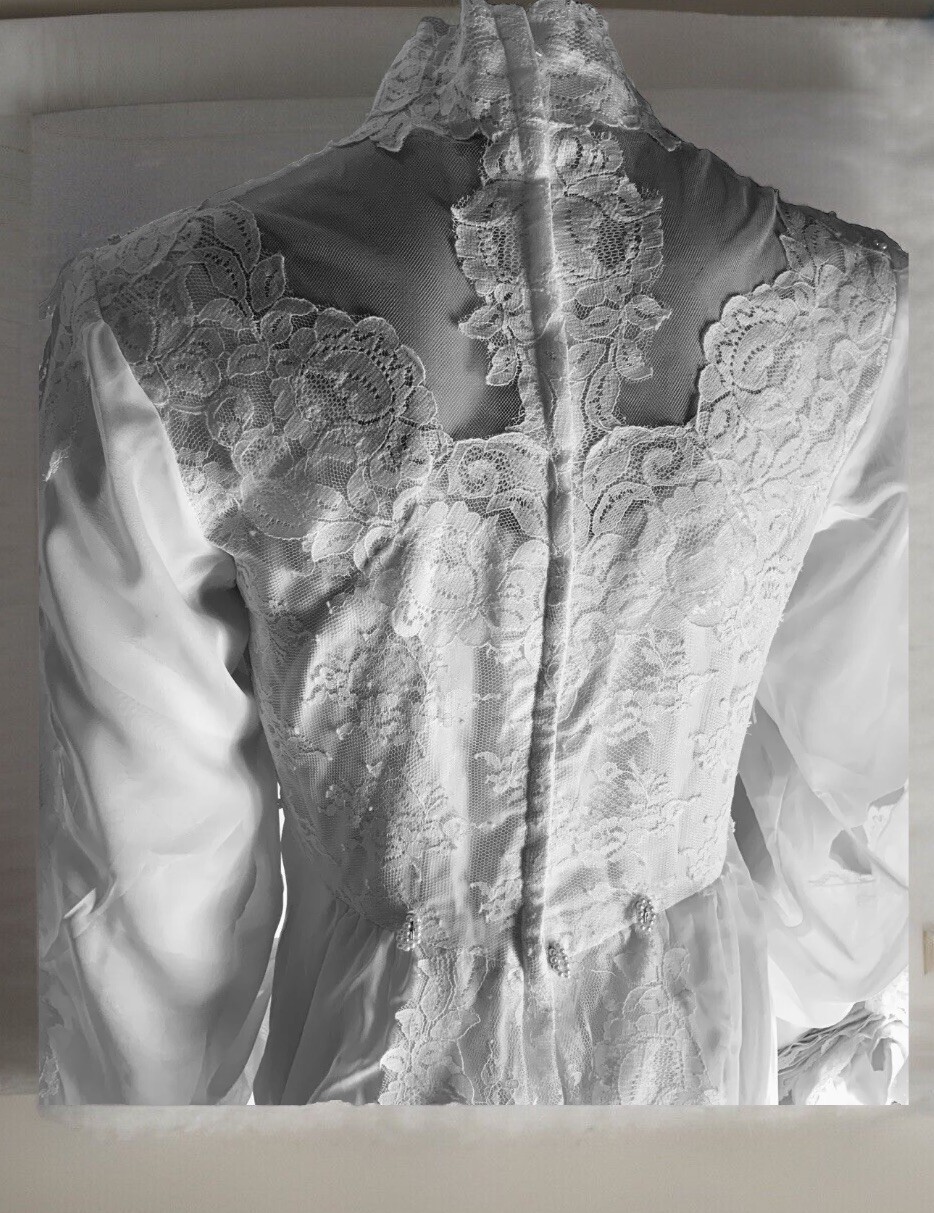 Vtg 1980’s Wedding Dress Powder Puff White Cottage Core Small-Med