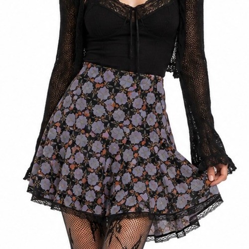 Vintage Y2K Uniform John Paul Richard Silk Floral Lace Skirt Size 10 Whimsigoth