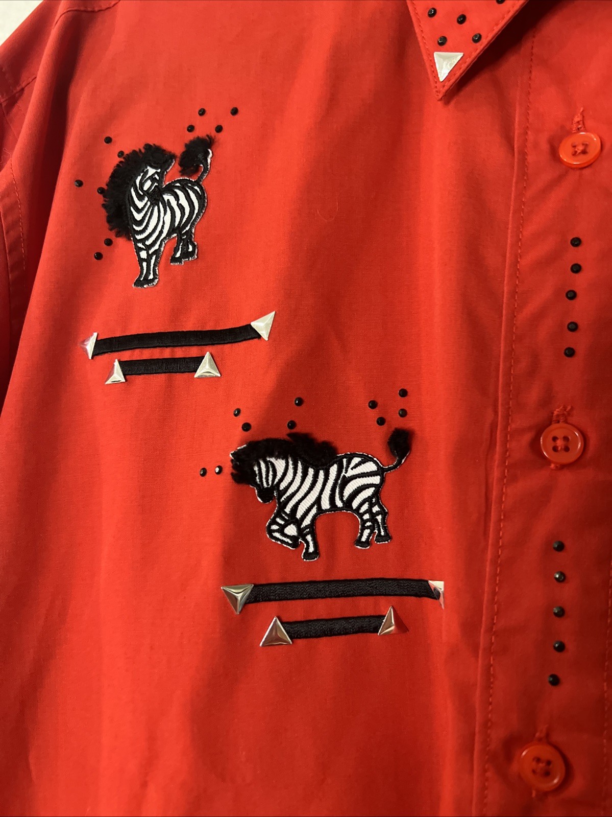 1980s-1990s Las Olas Red Blouse With Zebra Appliqués