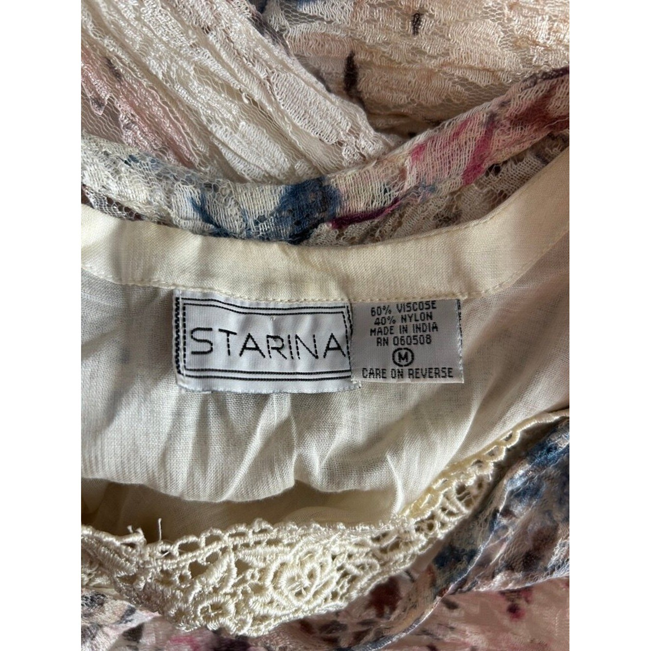 Starina Floral Crinkle Maxi Dress Medium Cottagecore Boho Romantic Lace Prairie