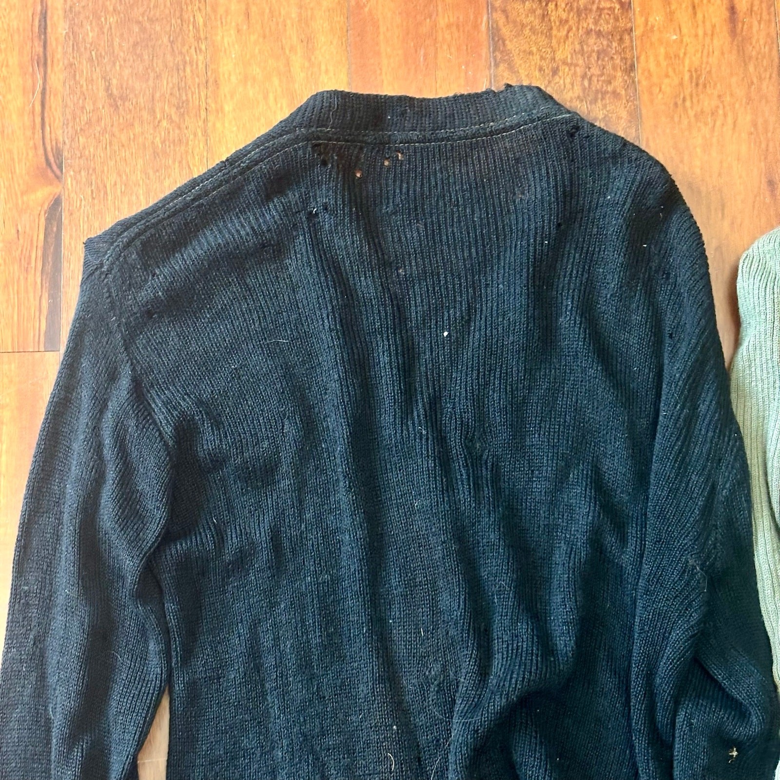 Vintage 1940s Wool Sweater Lot Black Green Wounded Bird As Is Repair Project