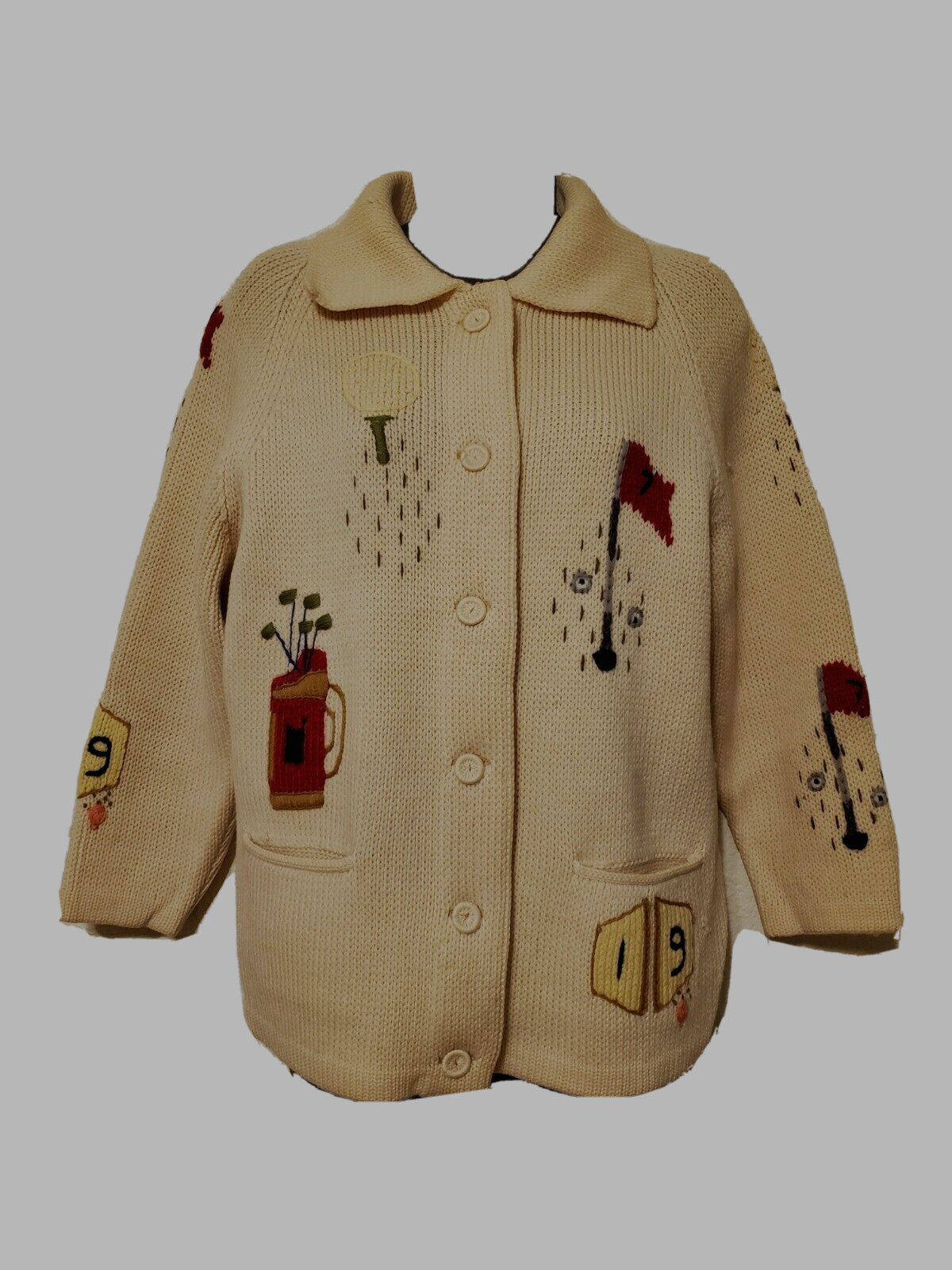 ugly sweater Golf Cardigan Sweater DORCE for Leroy Knitwear SZ m