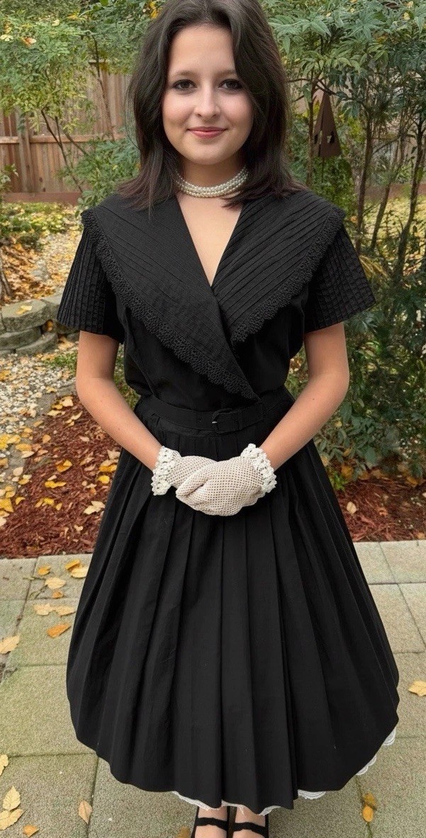 Vintage 1950s DRESS Pleated Cotton Frock Full Skirt Retro Rockabilly Small