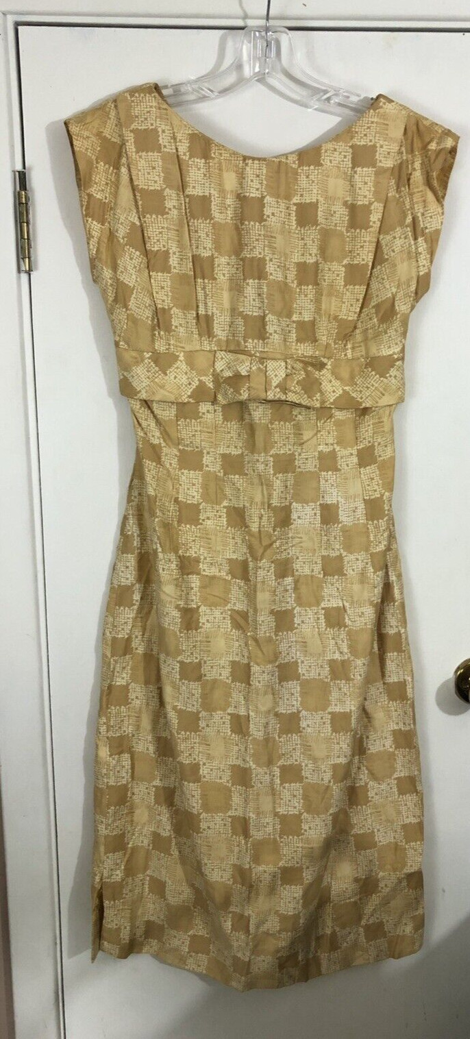 Vintage 1950’s empire style classic dress bow front side slit hand made Sz Small