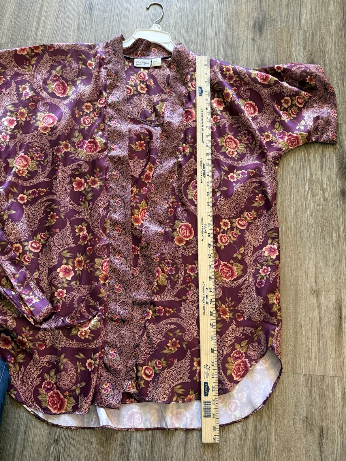 Vtg 90s Kathryn Floral Paisley Robe Chemise Set L Purple Satin UNWORN NWOT