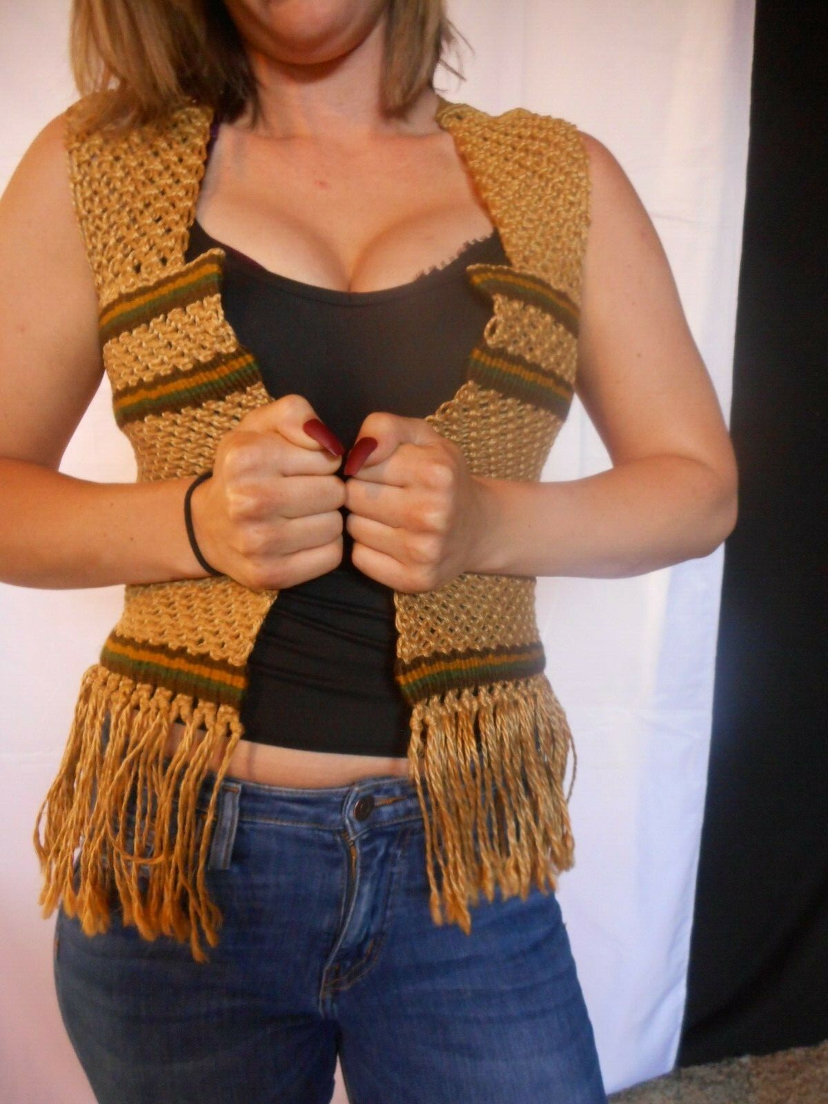 Vintage 1970’s Macrame Vest Hippy Sexy Boho Rock N Roll XS 30″ chst if closed