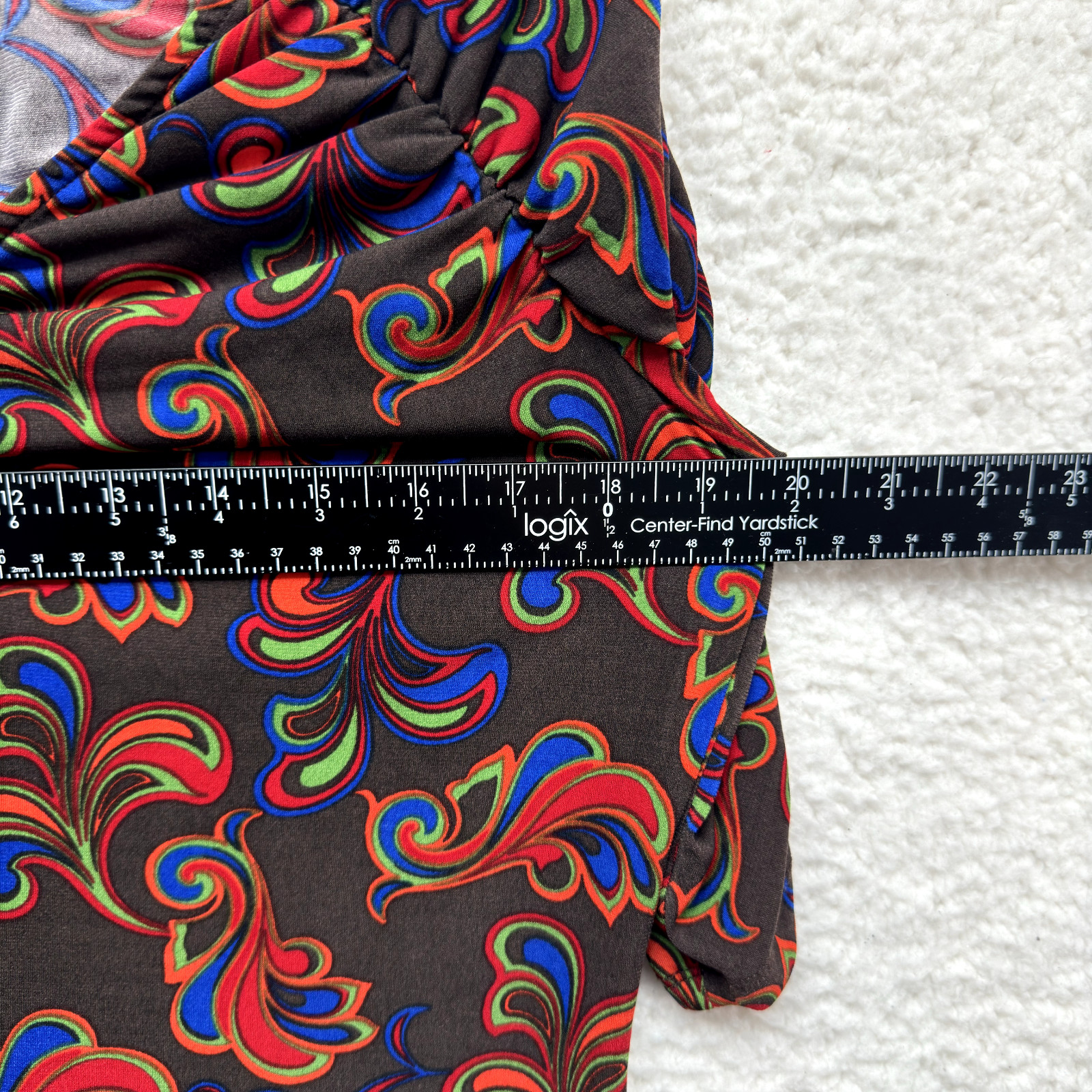 Y2K Vintage Bisou Bisou Boho Grunge Top L Large Brown Pattern Slinky Stretch