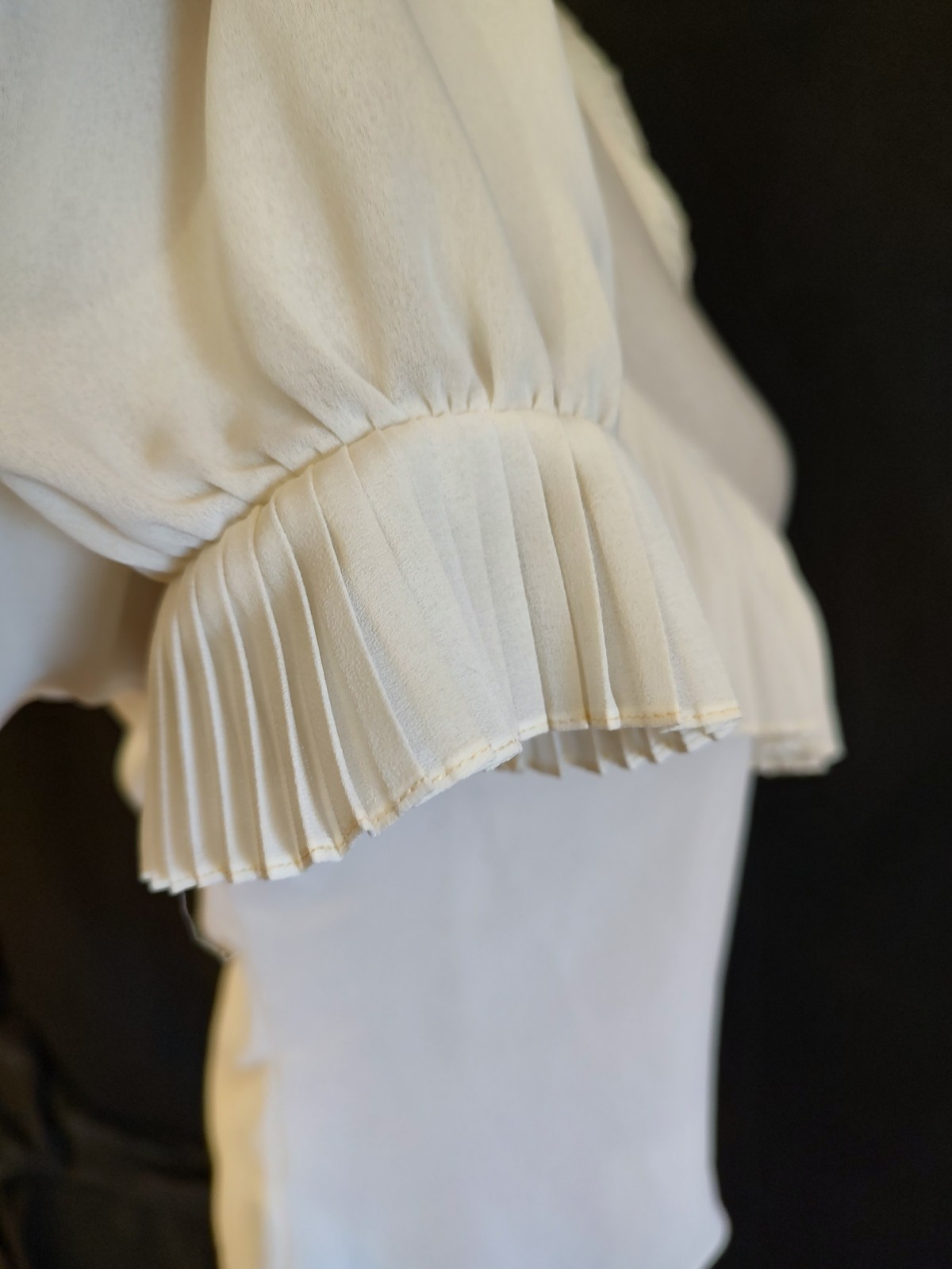 Vintage 70’s B Altman Top Wrap Blouse Sheer White Crepe Pleat Ruffle Poet Sz L