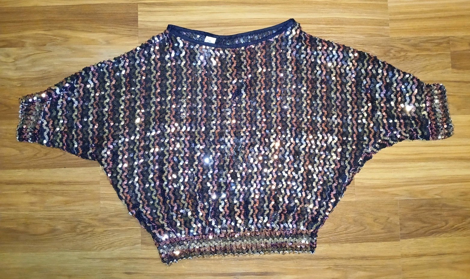 Vintage 70s Sequins Pink Silver Disco Club Knit Stretch Studio 54 Top Blouse L