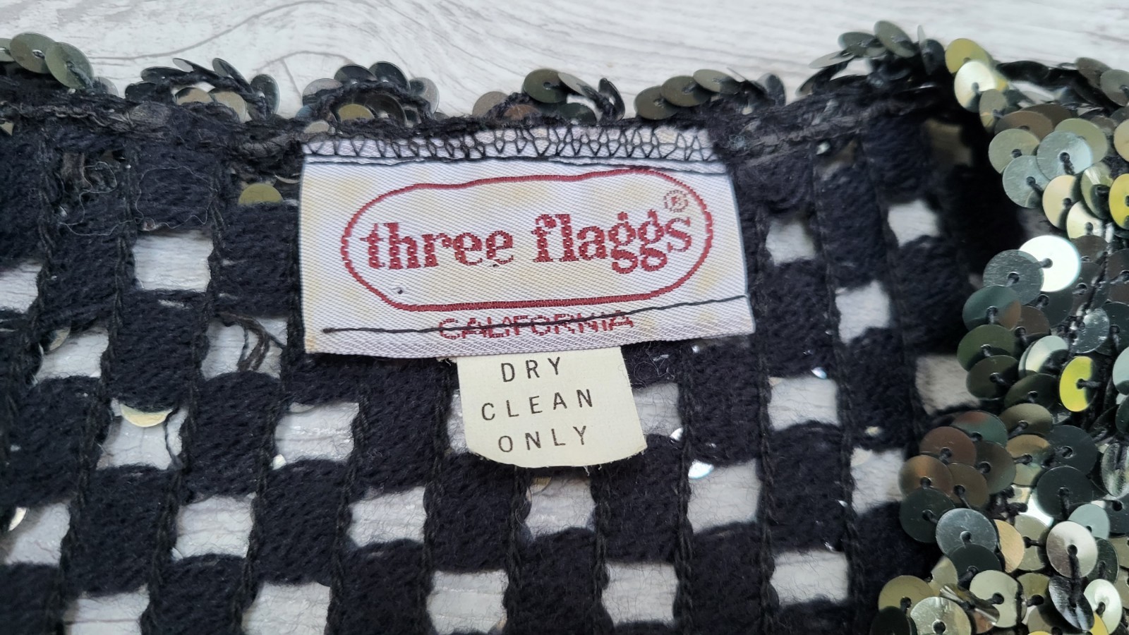 Vintage THREE FLAGGS California Black & Silver Sequined Cardigan Jacket – Size M