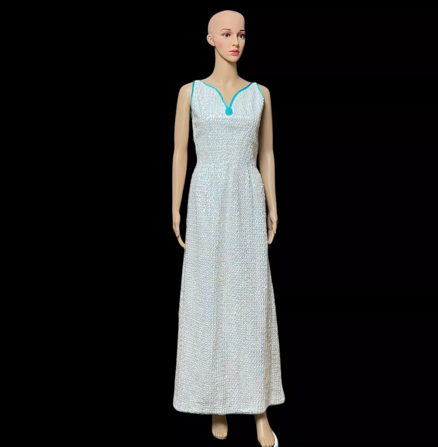 60s Elegance Paris Iridescent Sequin Gown Prom Wedding Evening Dress Vtg Couture