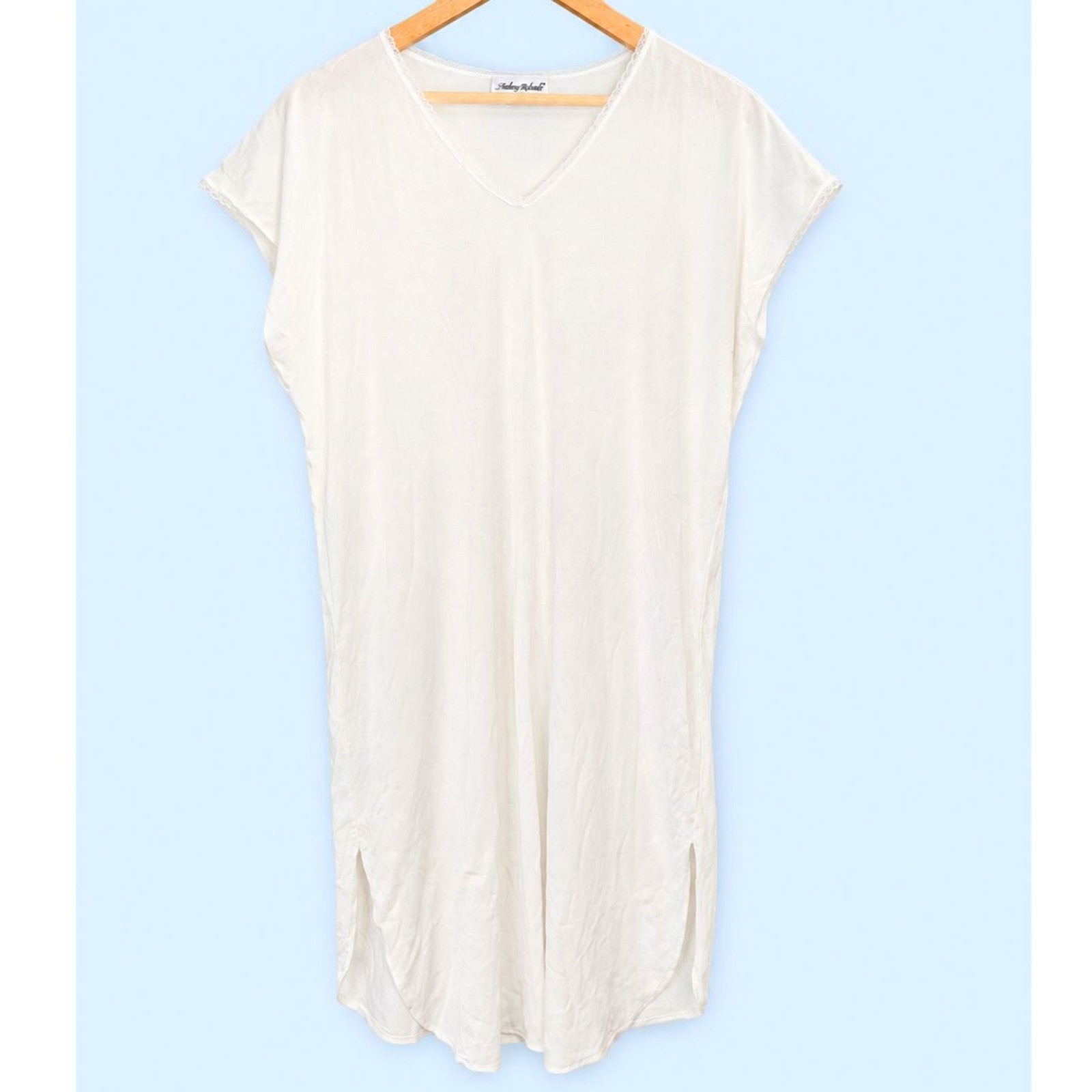 Anthony Richards White Lace Trim Nylon Slip Dress Medium Soft Minimalist