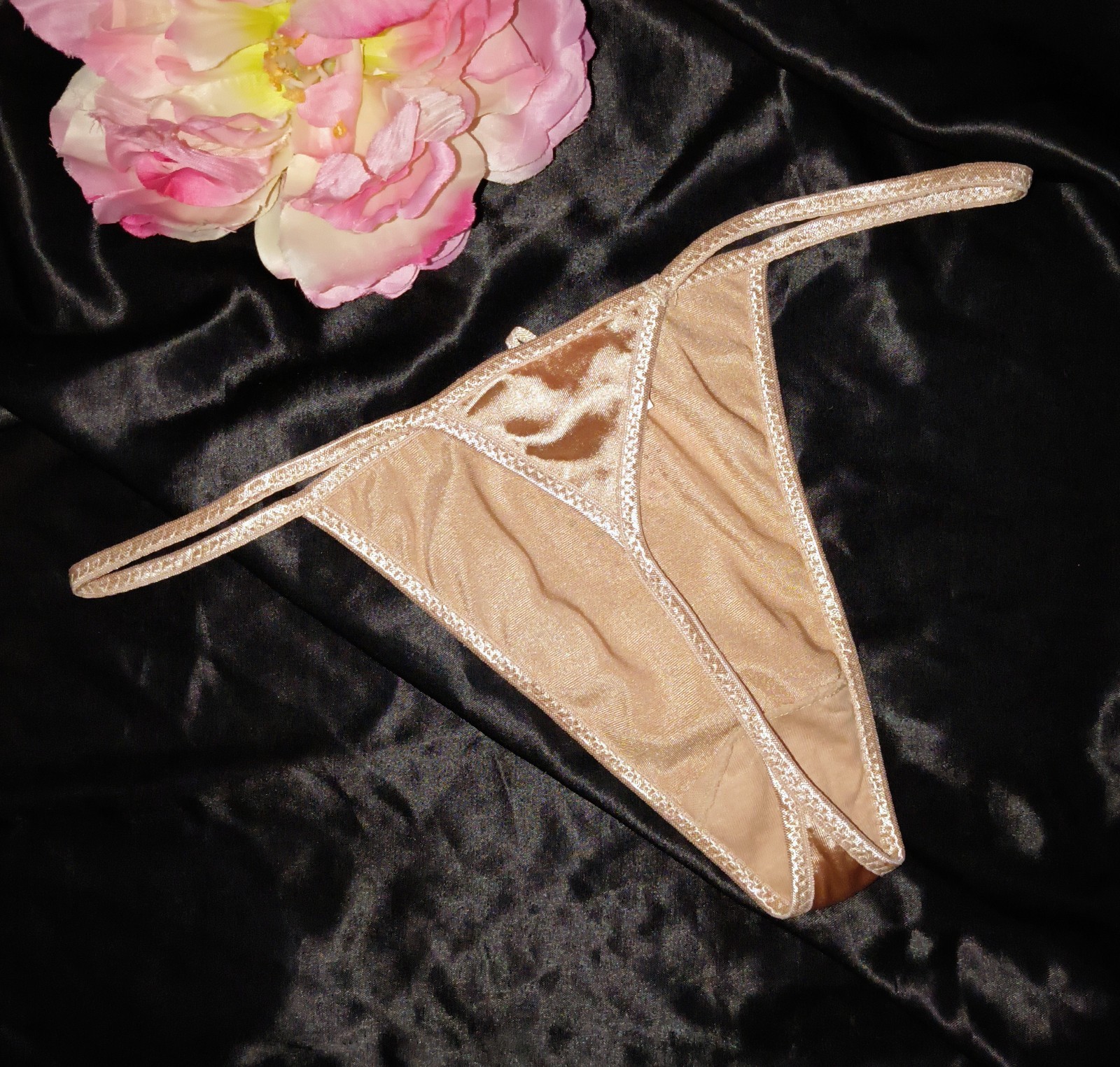 Vintage Coco Secret Second Skin Satin G-String Thong Panties Rhinestone 🤎 M/6