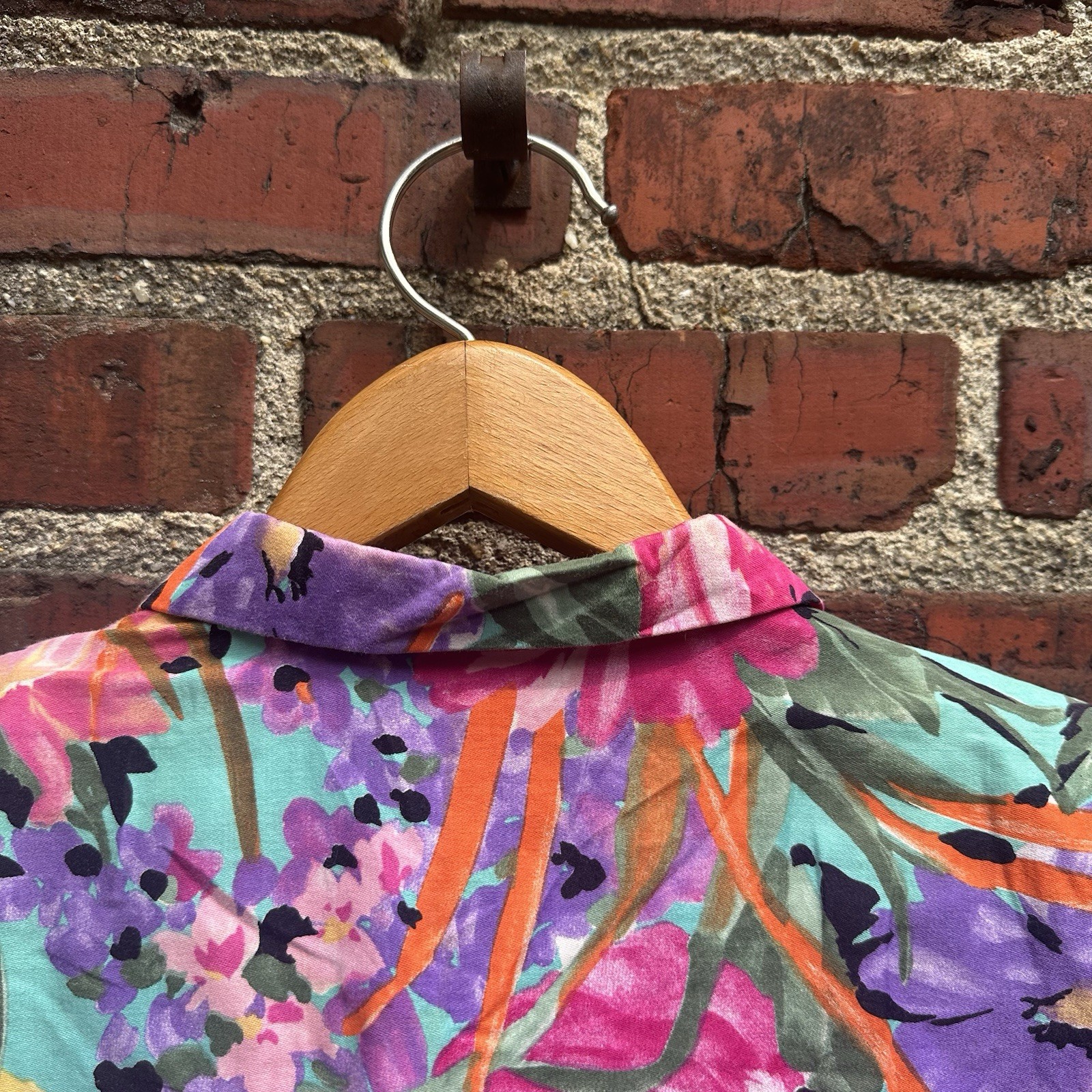 Vintage Sea Suns Vibrant Floral Watercolor Blouse Tie Waist Shoulder Pads 80s