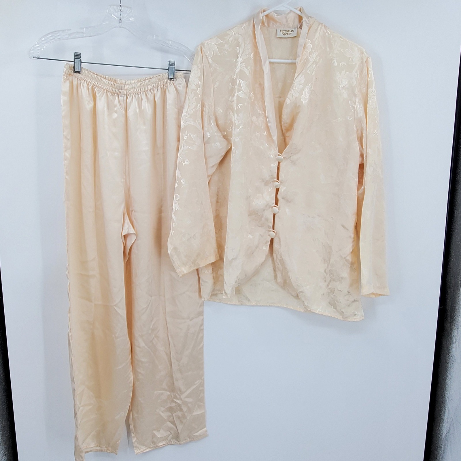 Vintage Victoria’s Secret Gold Label Floral Jacquard Pajama Set Cream Medium