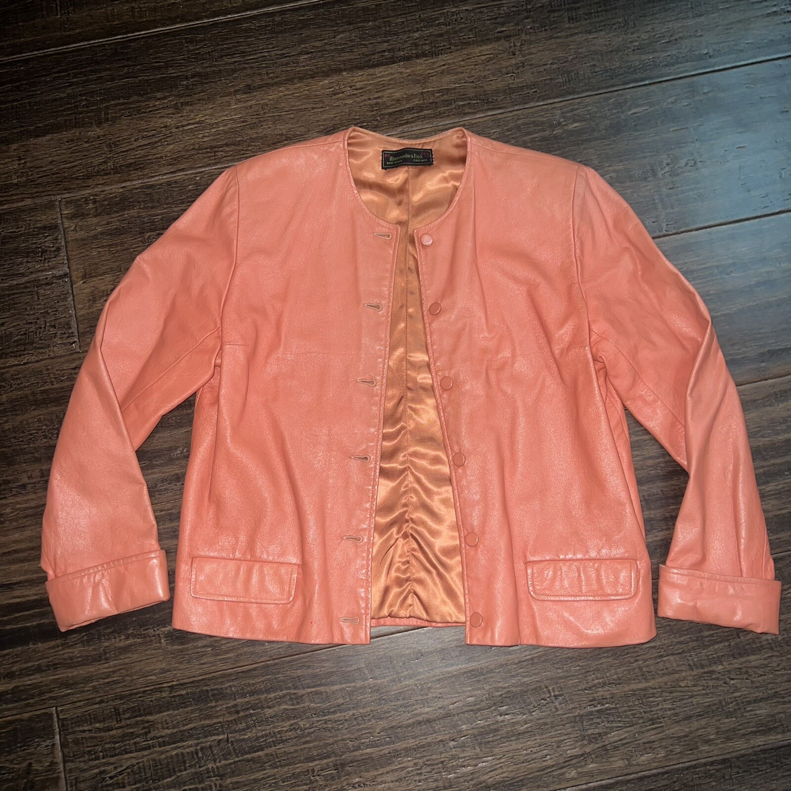 Vintage Abercrombie & Fitch Leather Jacket Samuel Robert Original Size 14 Coral