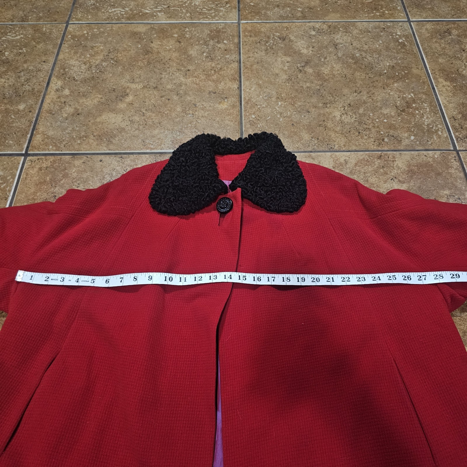 Vintage 50s Coat Jaunty Juniors Berlou Moth Proofed Red Black Oversized Wool