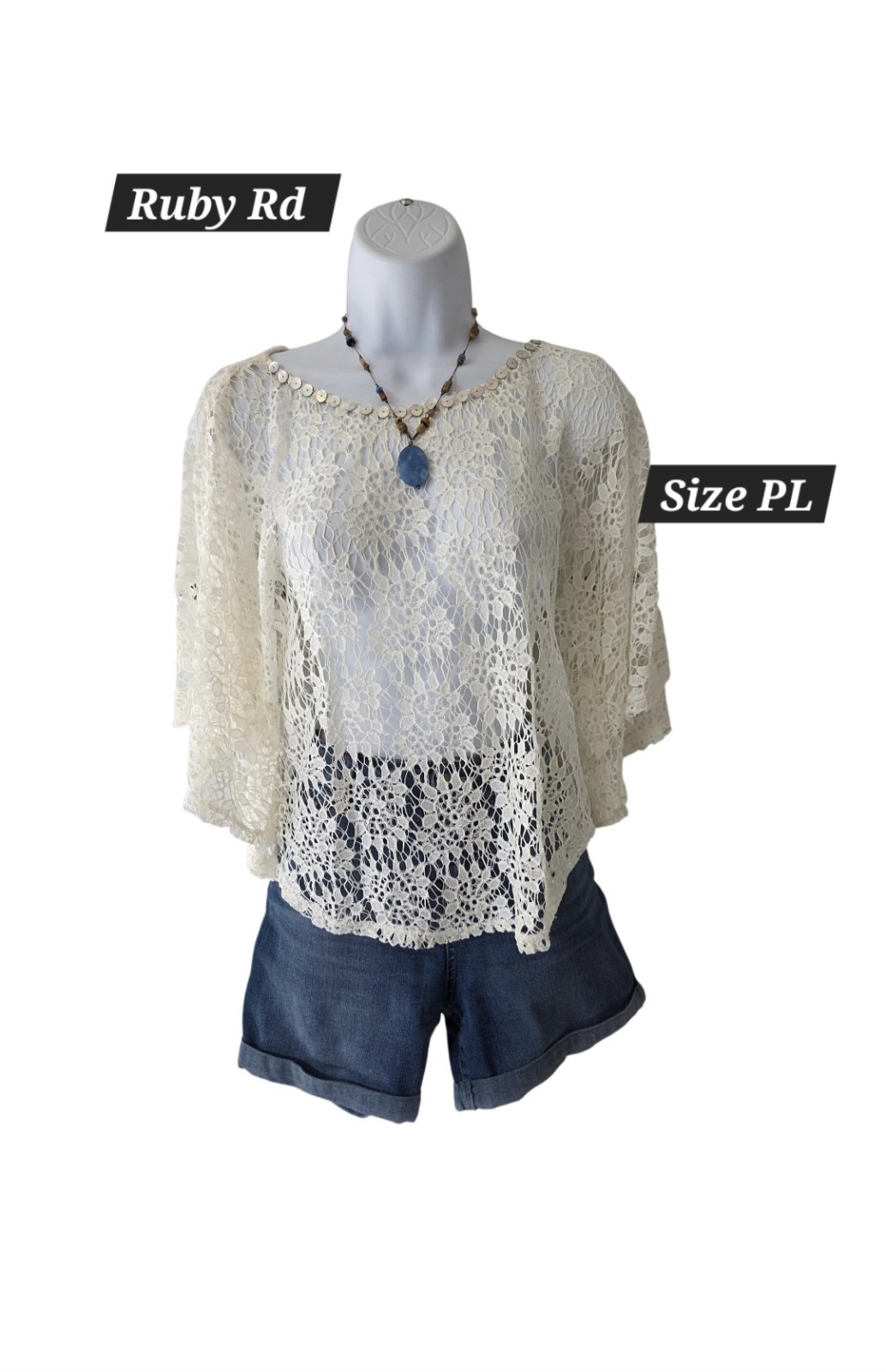 Vintage Ruby Rd Ivory Lace Blouse Boho Romantic Y2K Size PL New