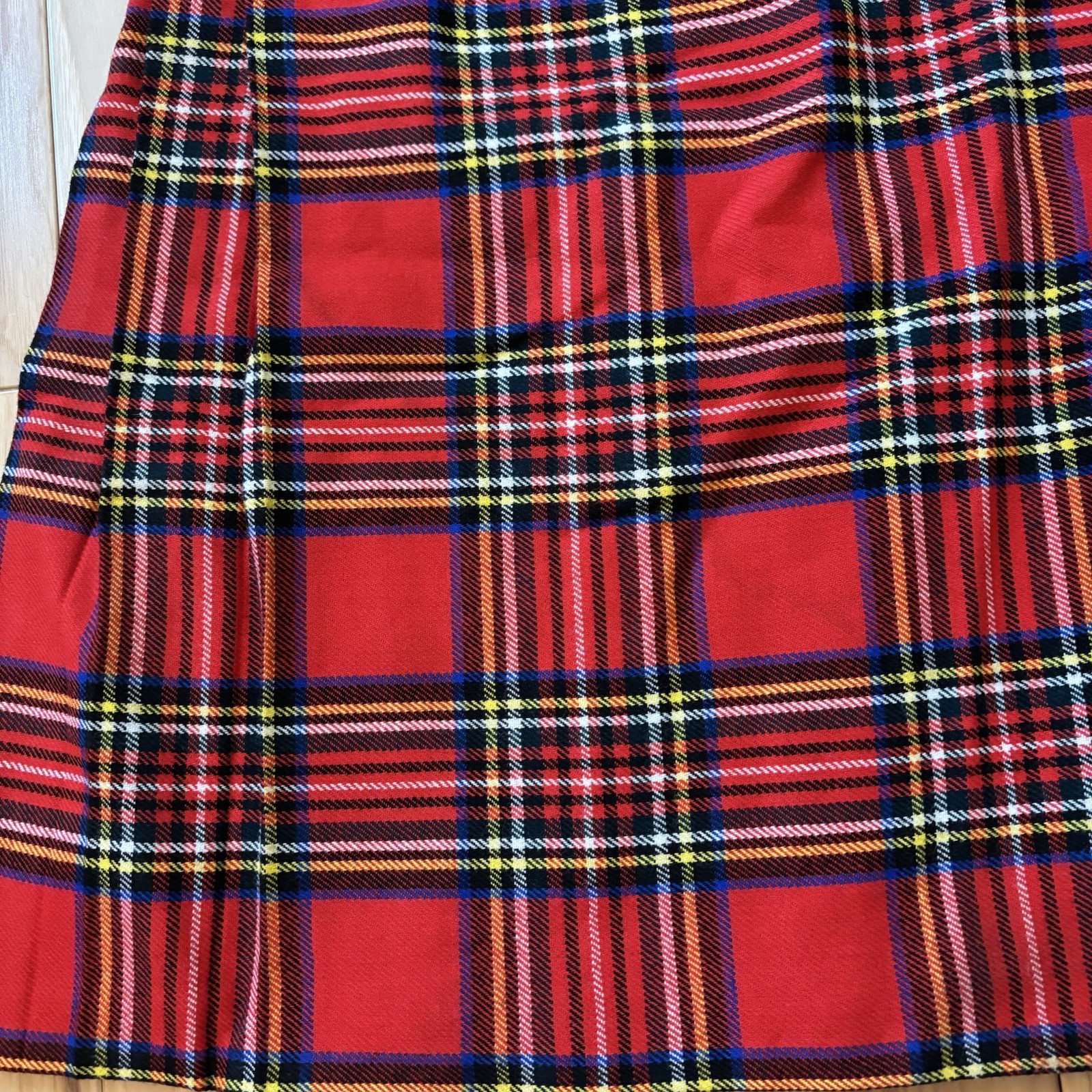 Vintage Pleated Red Plaid Wool Blend Buckle Accent Wrap Style Skirt
