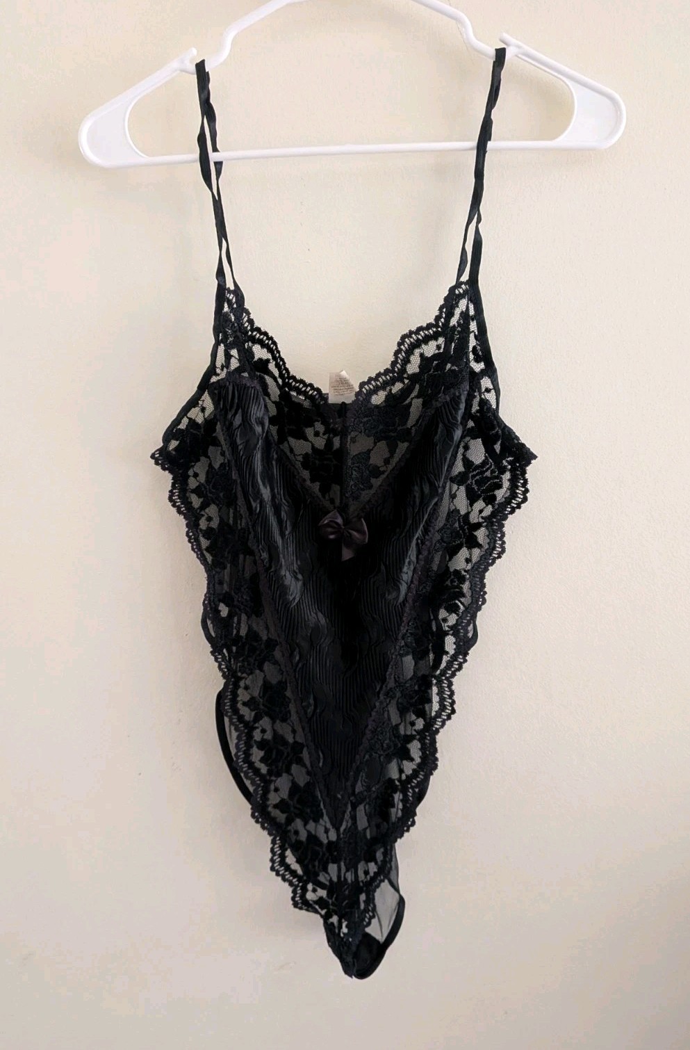 Vintage Cinema Etoile Lace Teddy Bodysuit Women’s Med Pleated Sheer Bow Lingerie