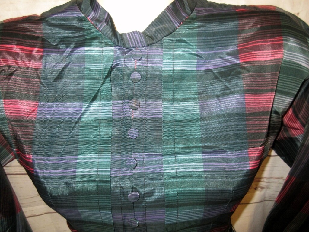 VTG 50’s Jonathan Logan Dress Rockabilly Satin Stripe Pleated 11 32/24/36 Plaid