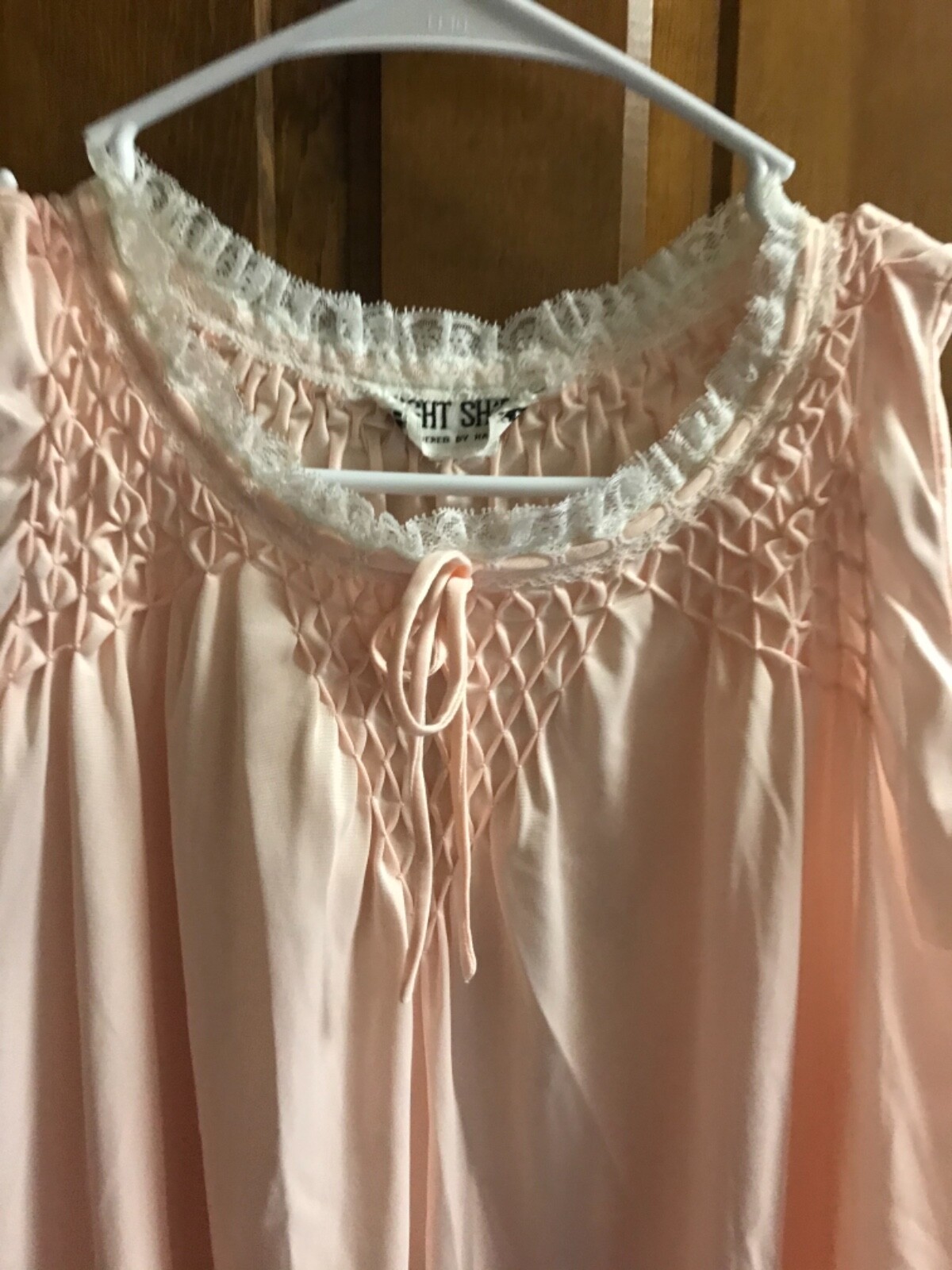 Vintage Night Gown by Night Shift Hand Embroidered Smocking & Lace Size Medium