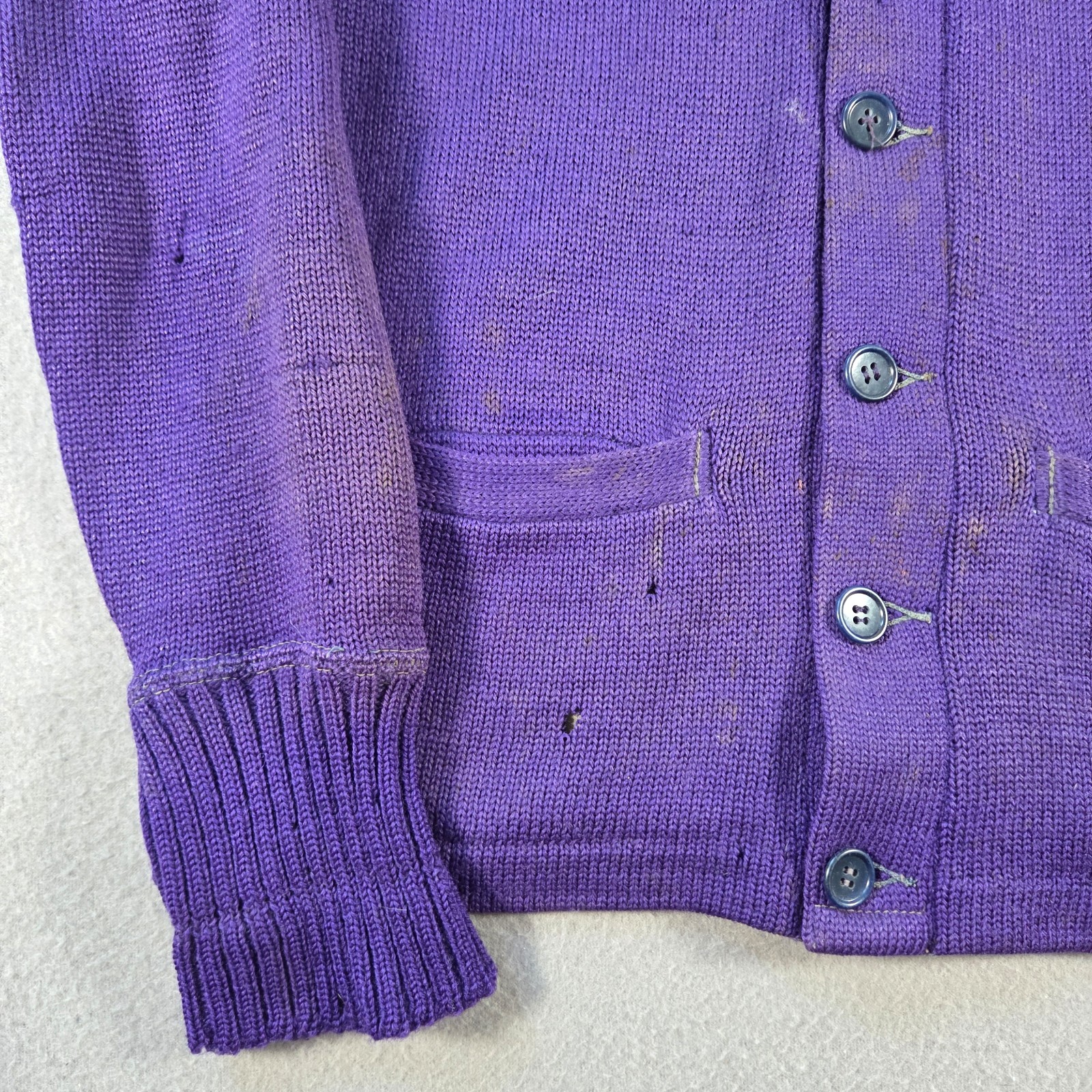 Vintage Puritan Sweater Womens Small 50s Wool Cardigan Faded Indigo Varsity