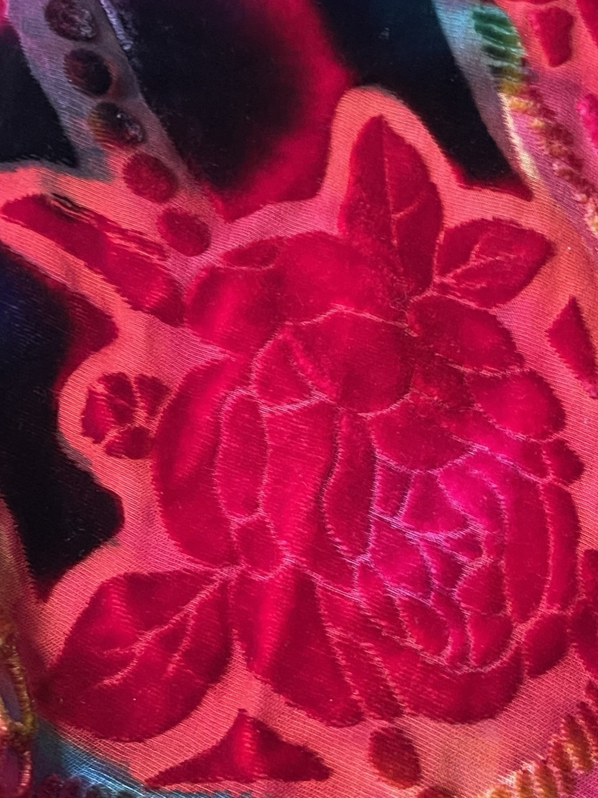 Vintage ALIKI YAMANI CREATIONS, XL, Silk Rayon Cardigan, Burn Out Velvet, EUC