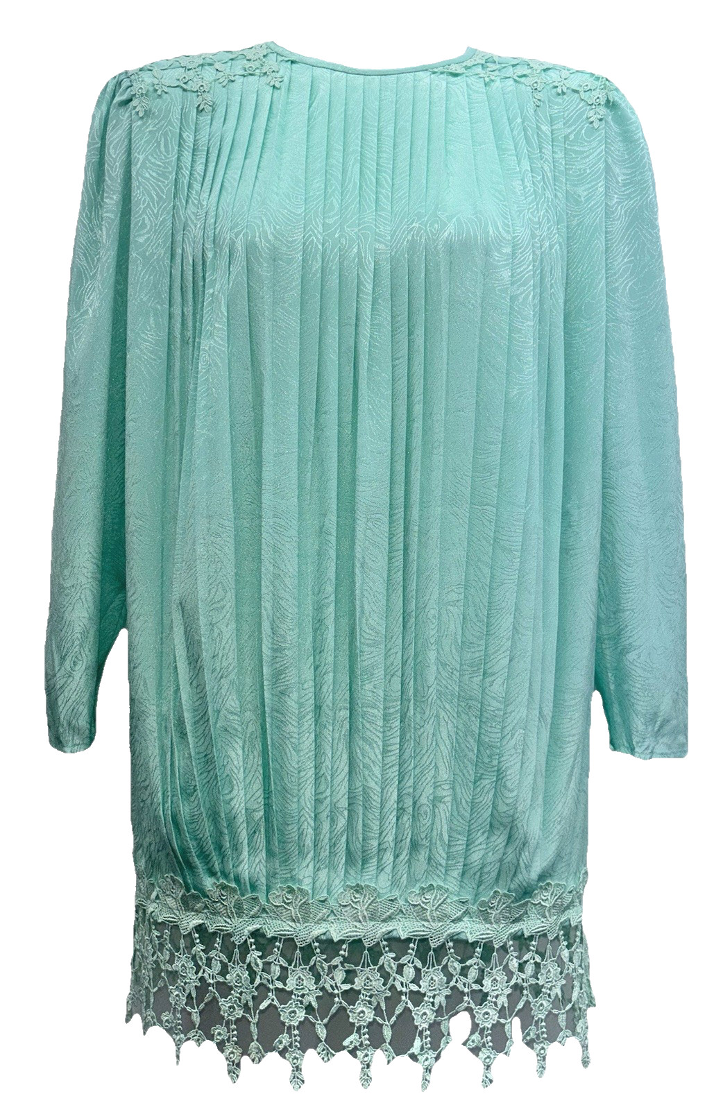 VTG In The Mood Size 12 Button Keyhole Drop Waist Long Sleeve Dress Lace Trim