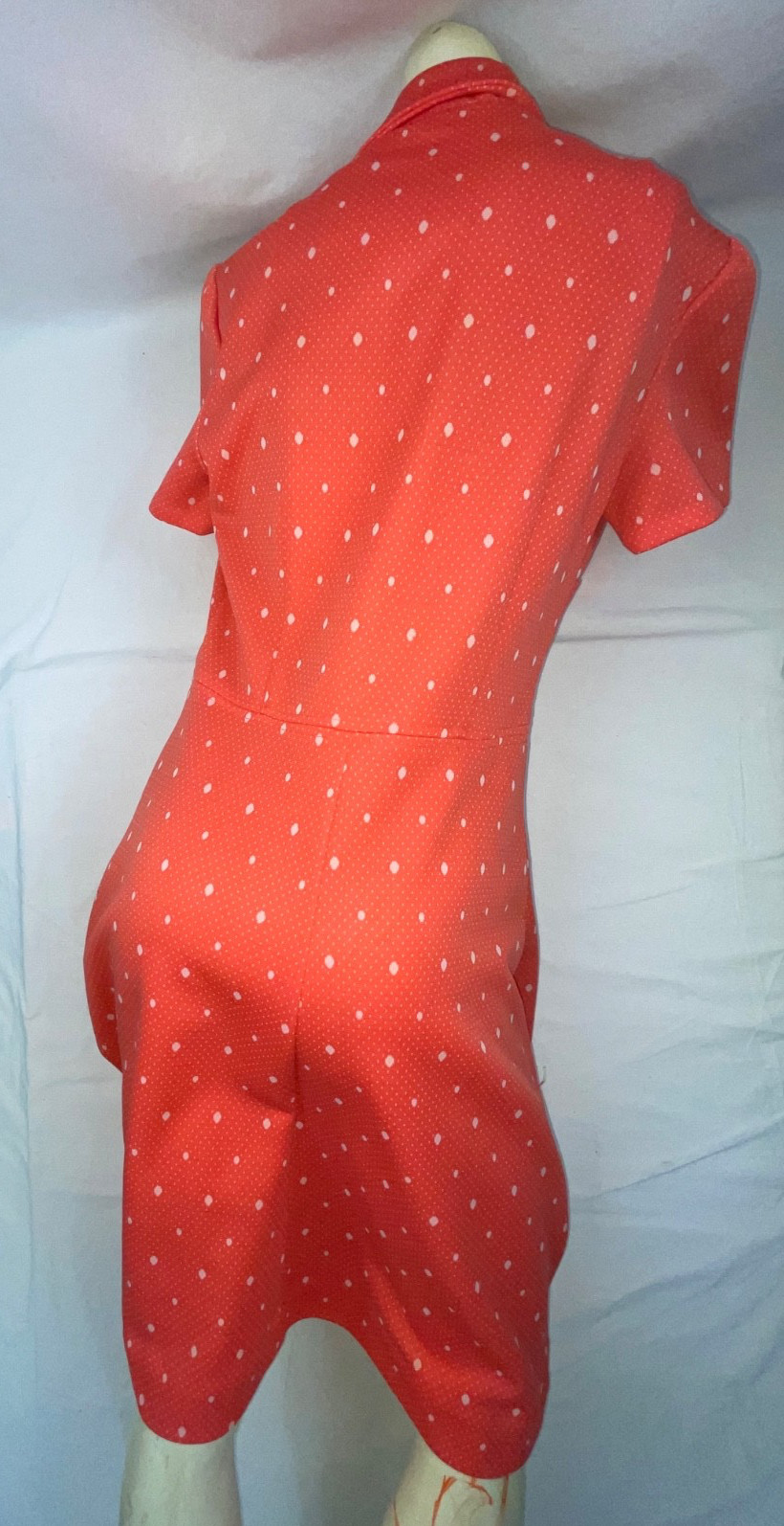 VTG 60S 70S WOMENS M POLYESTER RED POLKA DOT DISCO RETRO MOD ZIP FRONT DRESS
