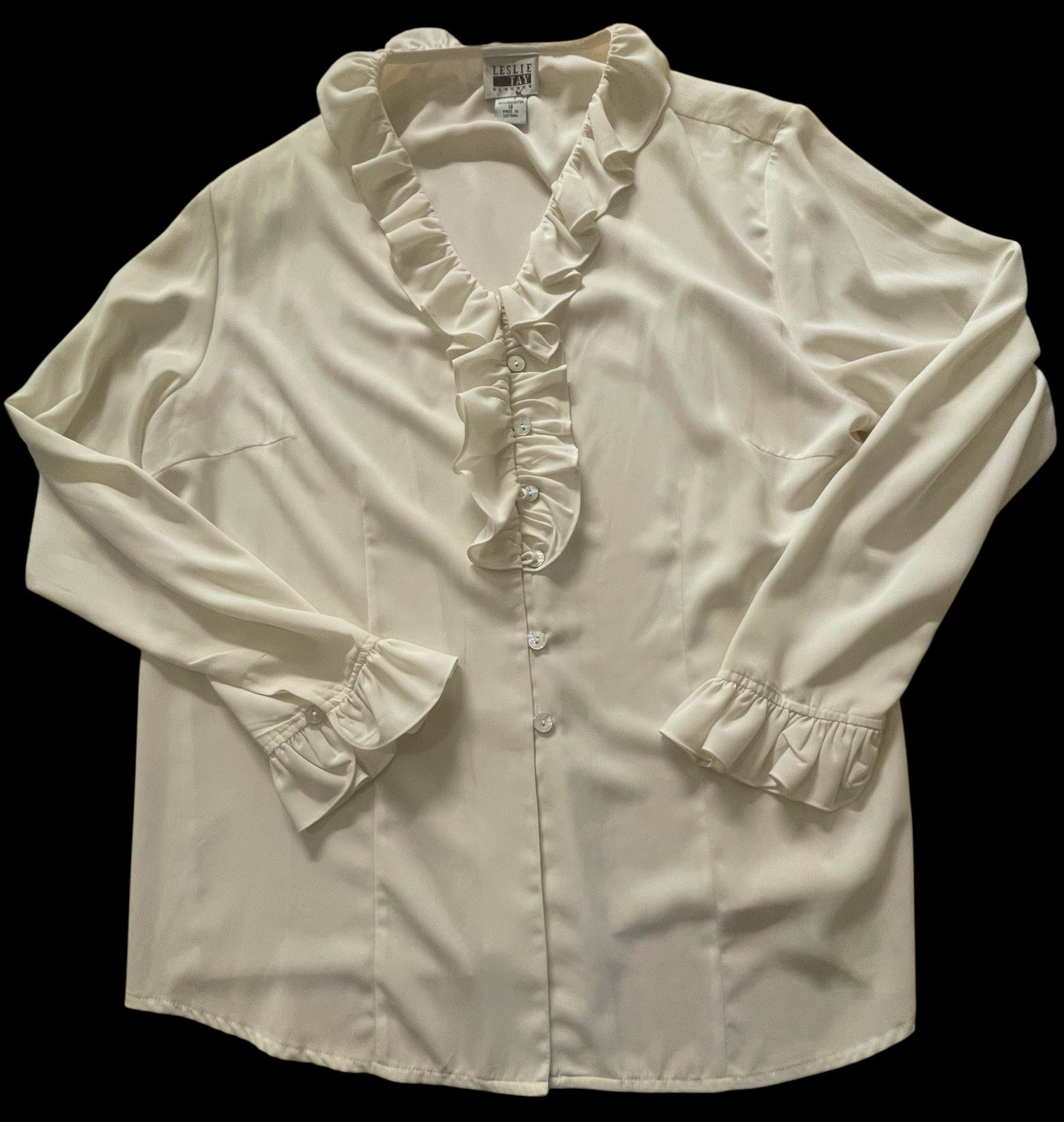 Vtg 80’S Women’s Ivory Blouse Sz 18 Ruffles Classy Preppy Structured Old Money