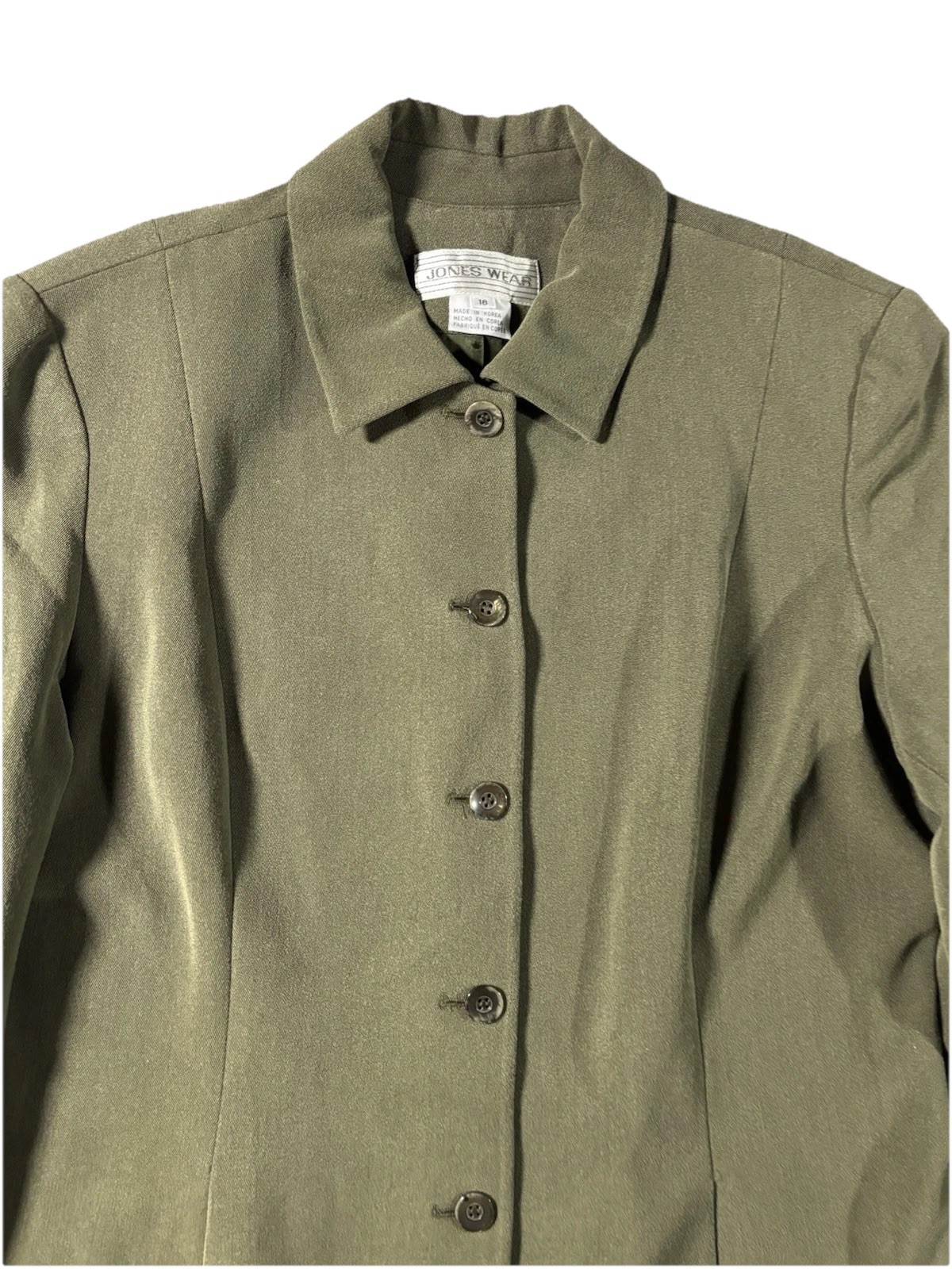 Vtg 90’s Jones Wear Women’s Sz 16 Long Line Single Breasted Blazer Jacket Green