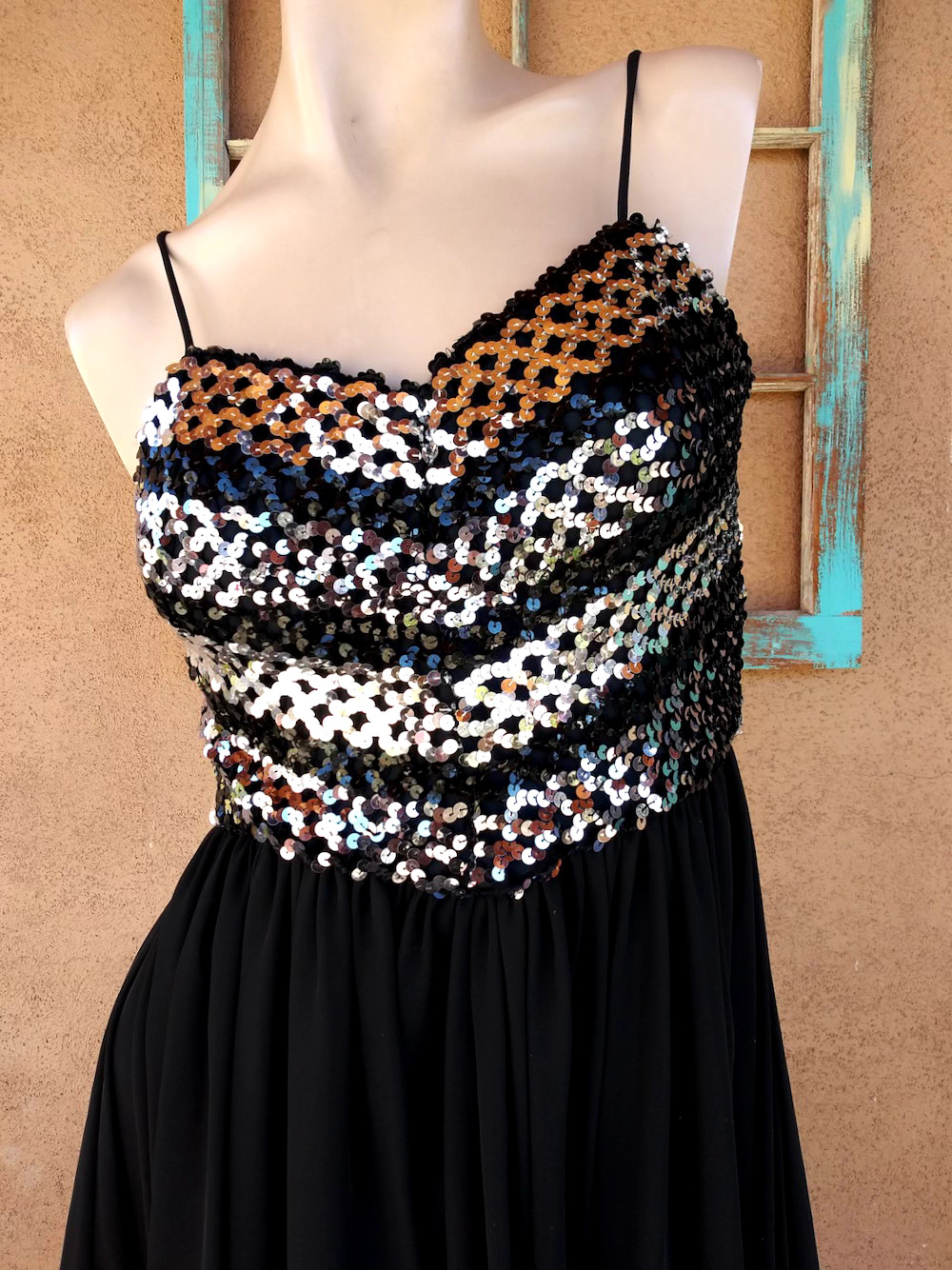 Vintage Joy Stevens Dress Sequined Disco Skinny Straps Sz