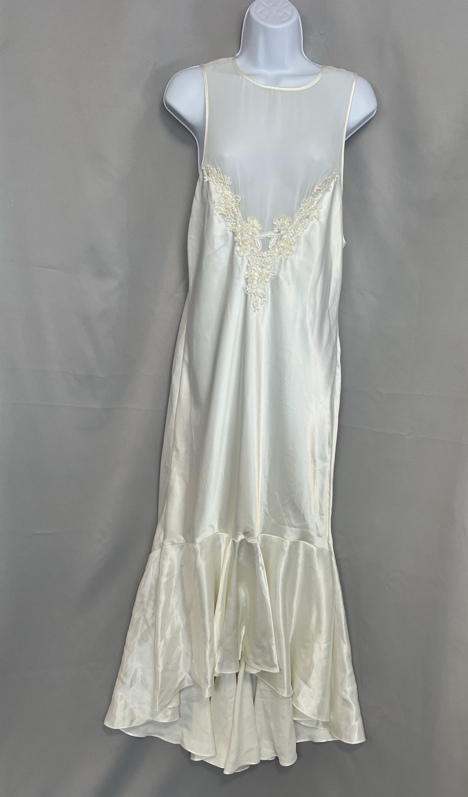 VTG Jessica Lynn Collection Women Set Robe Night Gown Satin L Ivory Chiffon Y2K