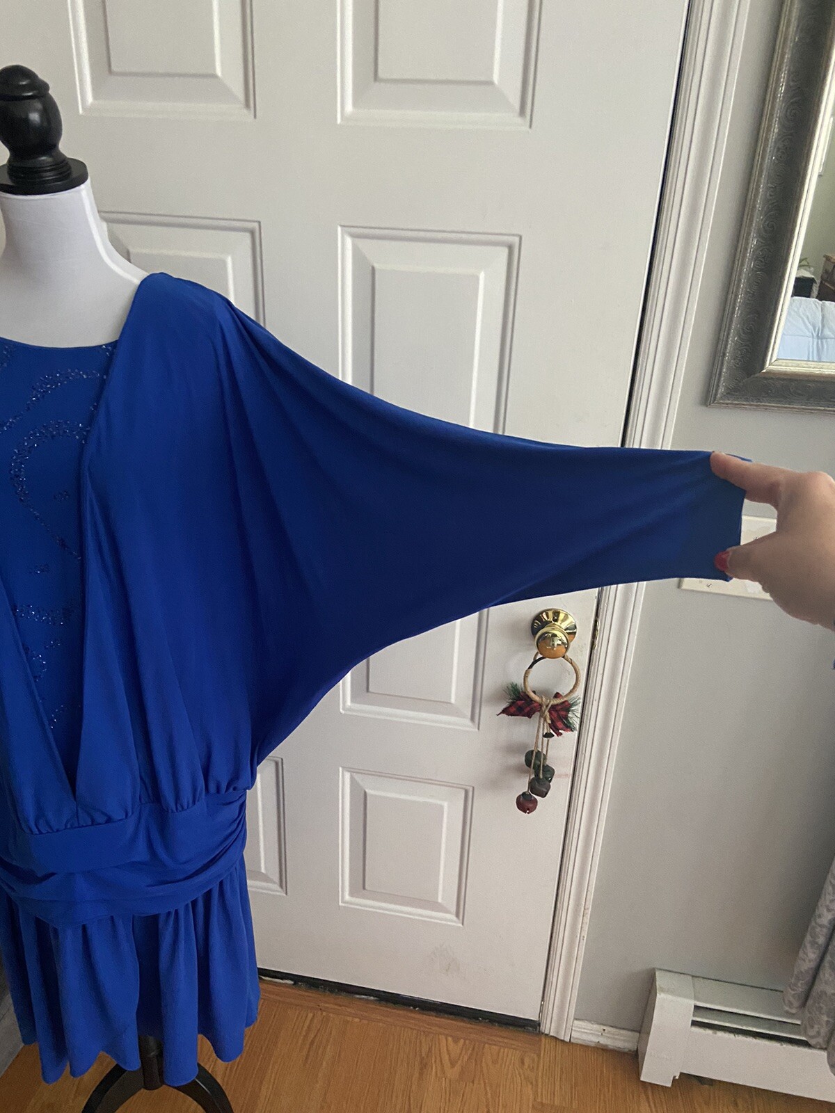 Vintage 1980s Claudia Cooper Royal Blue Dolman Batwing Drop Waist Dress Size 16