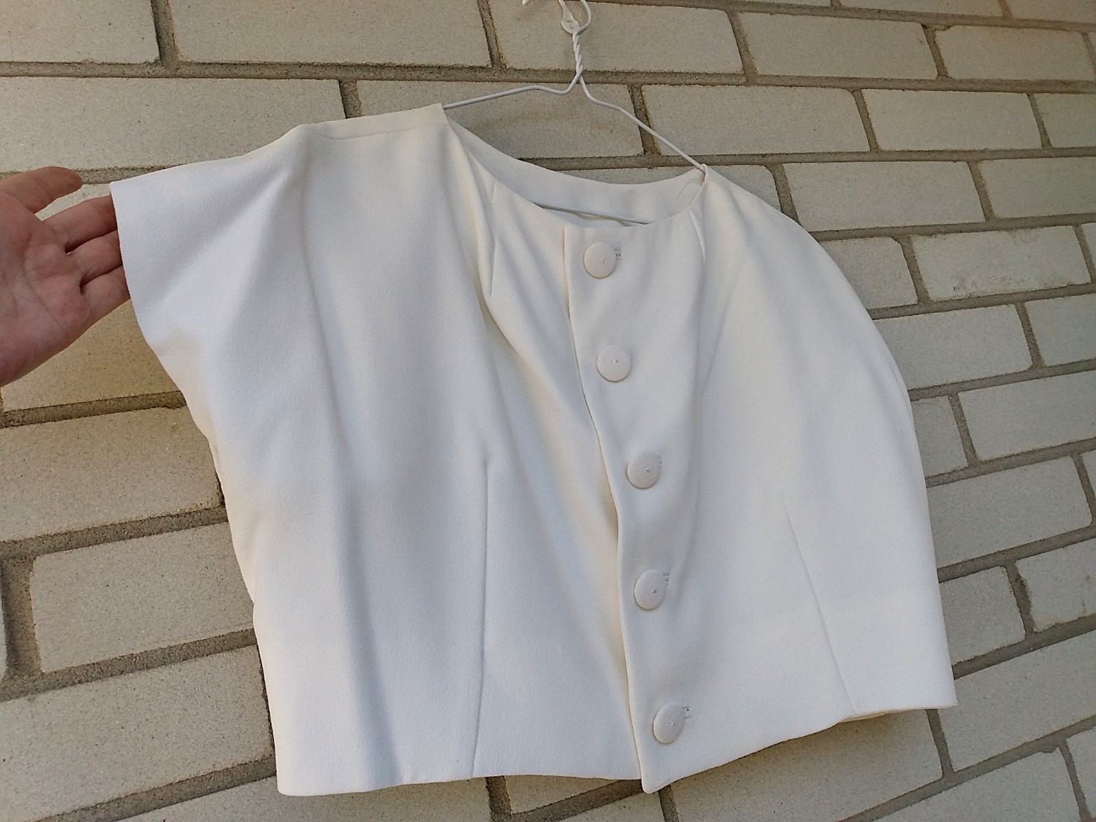 Vintage 60s Ivory Bolero Dress Jacket 42″B Rockabilly Formal Crepe Chiffon