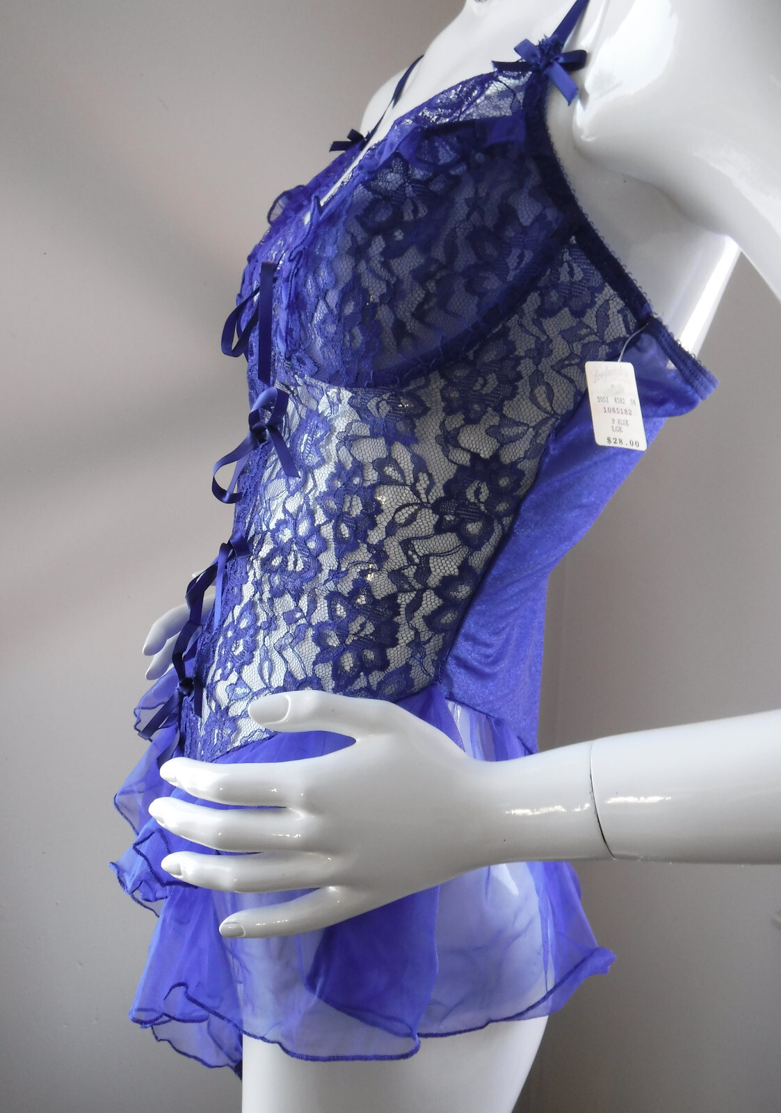 Frederick’s Of Hollywood VNTG 90’s New W/Tags Sapphire Blue Lace/Sheer Teddy Lg.