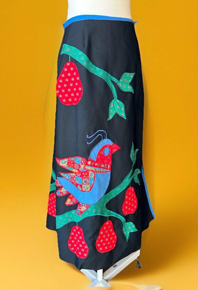 VTG UNIQUE Alfredo’s Wife Partridge Pear Tree Patchwork Maxi Skirt Christmas O/S