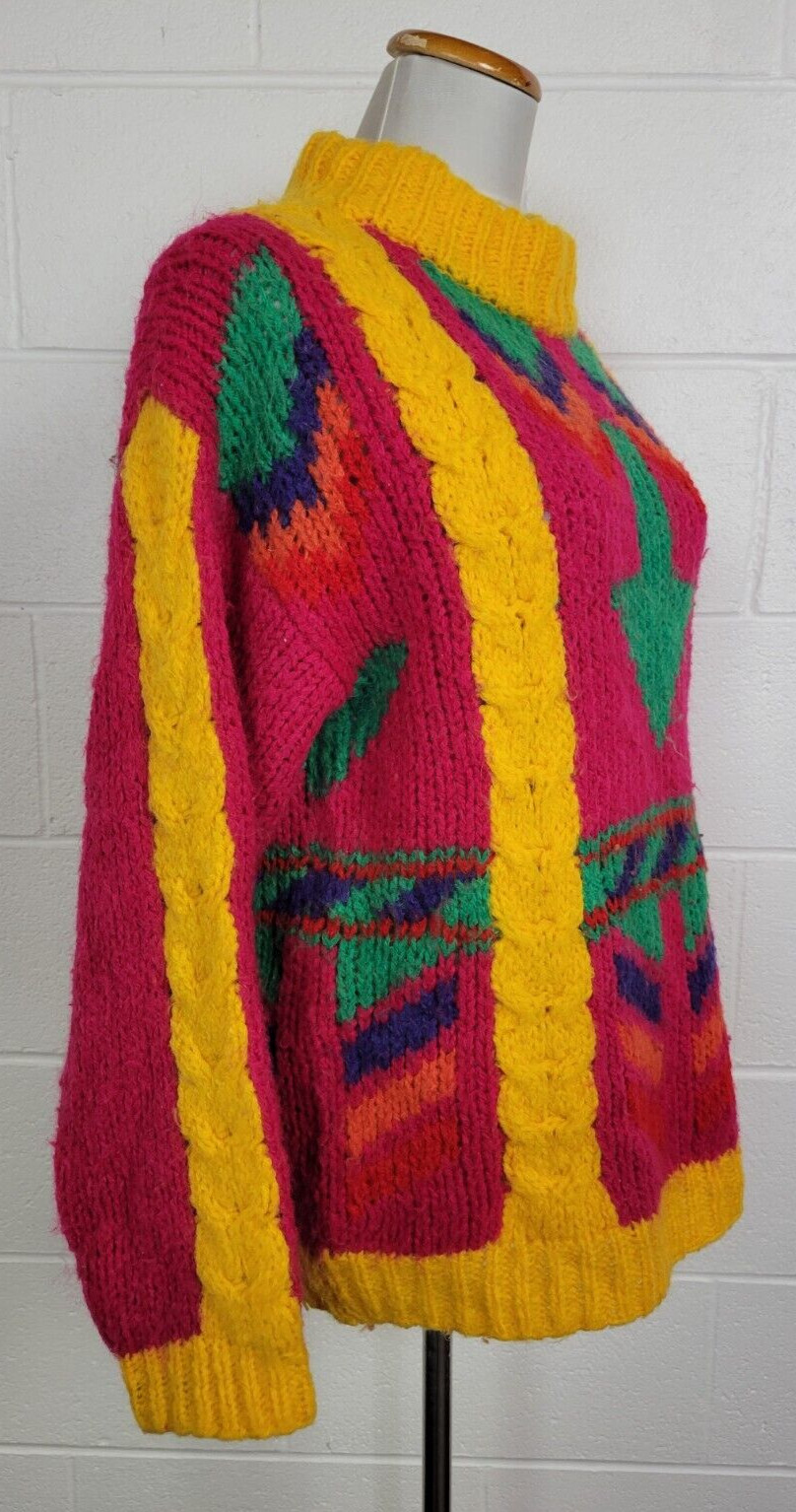 Protokol by Collage Vtg Mohair Blend Chunky Knit Geometric Sweater Pink Small