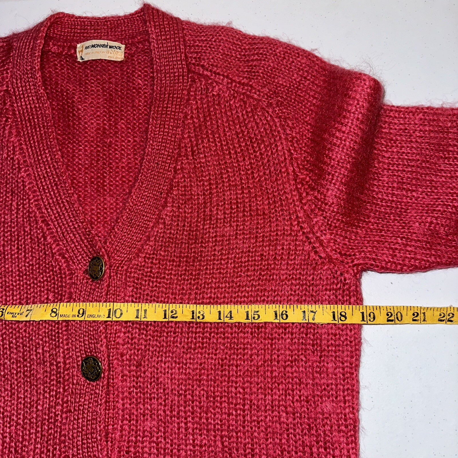 Vintage 1960s 100% Mohair Cardigan Sweater Pinkish Red Approx Sz Medium Shaggy