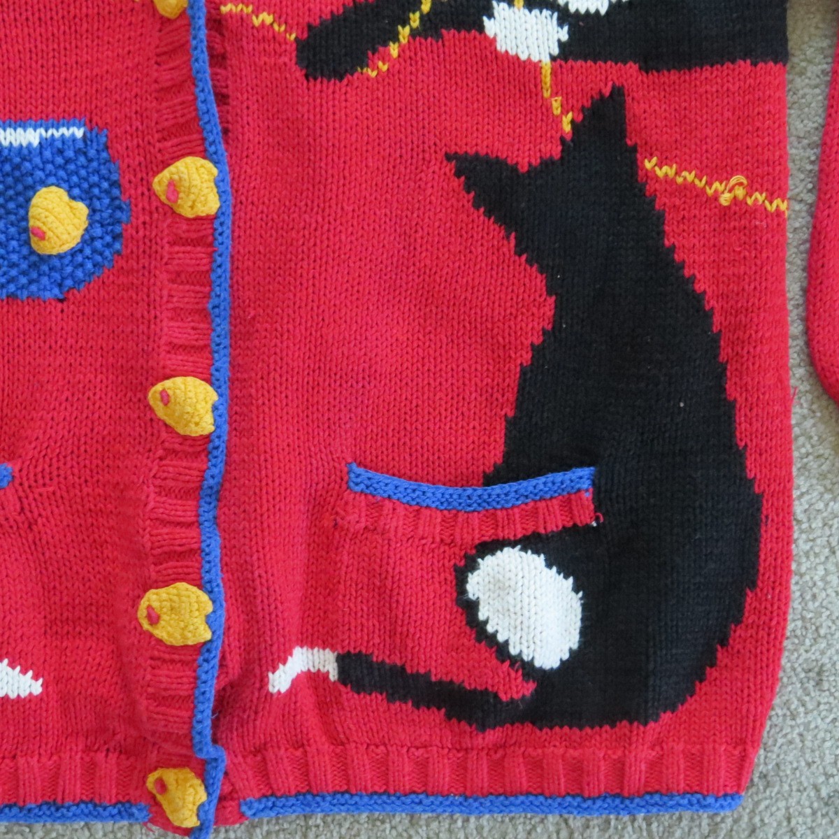 Vtg Cardigan Bay CATS & FISHBOWL Knitted Sweater Size L